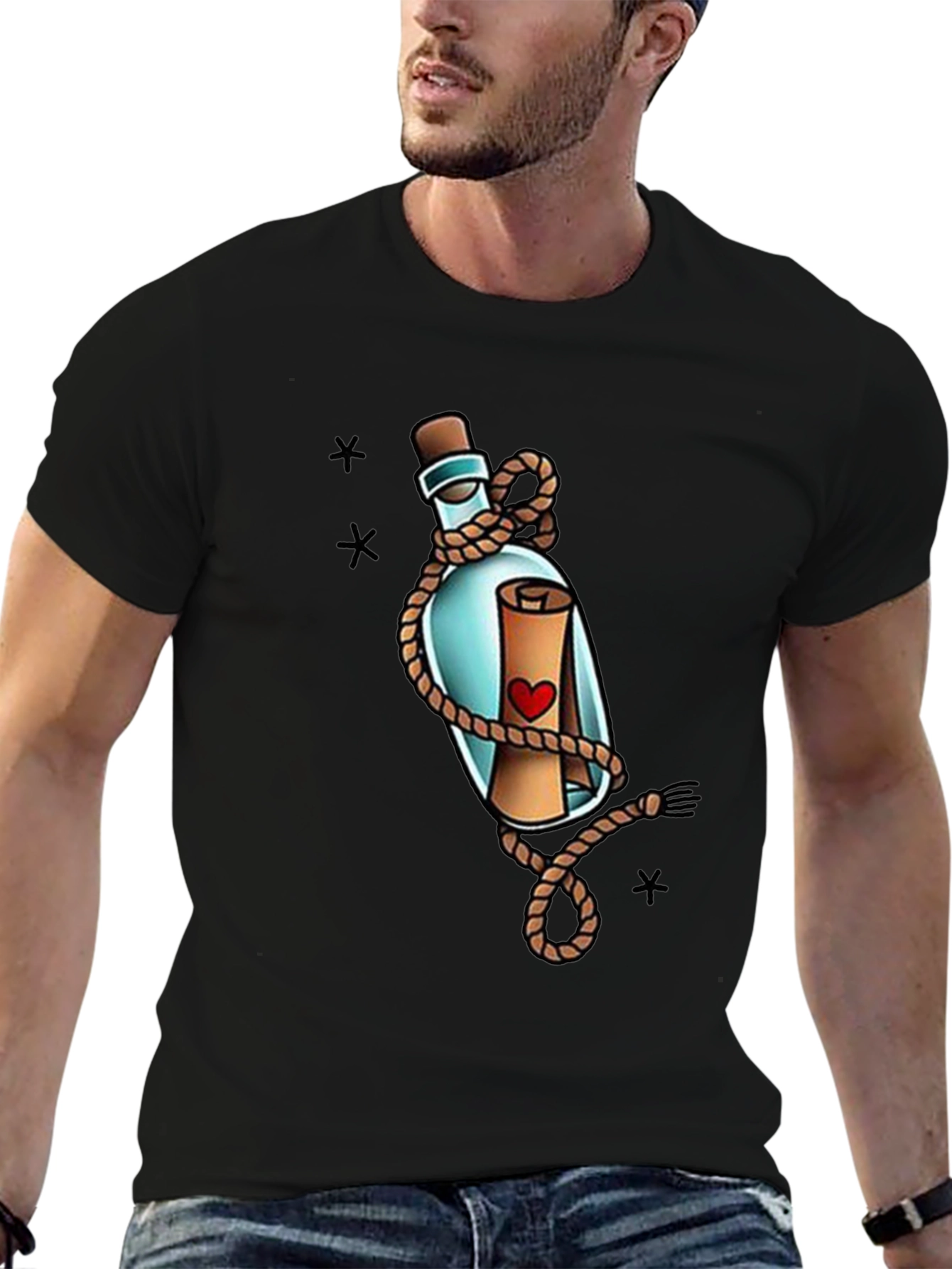 Black Message in a Bottle Graphic Tee view 6