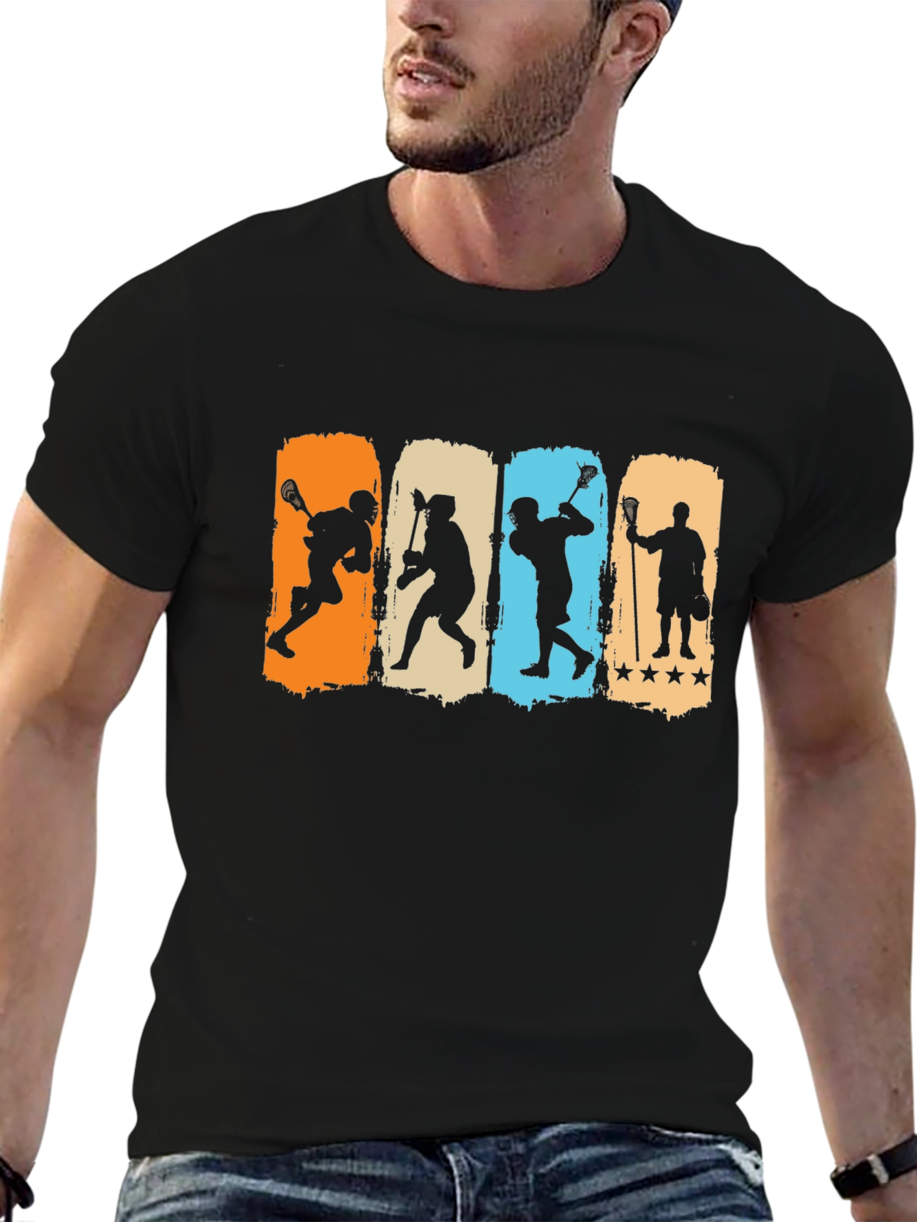 Black Lacrosse Player Silhouette Graphic T-Shirt view 6
