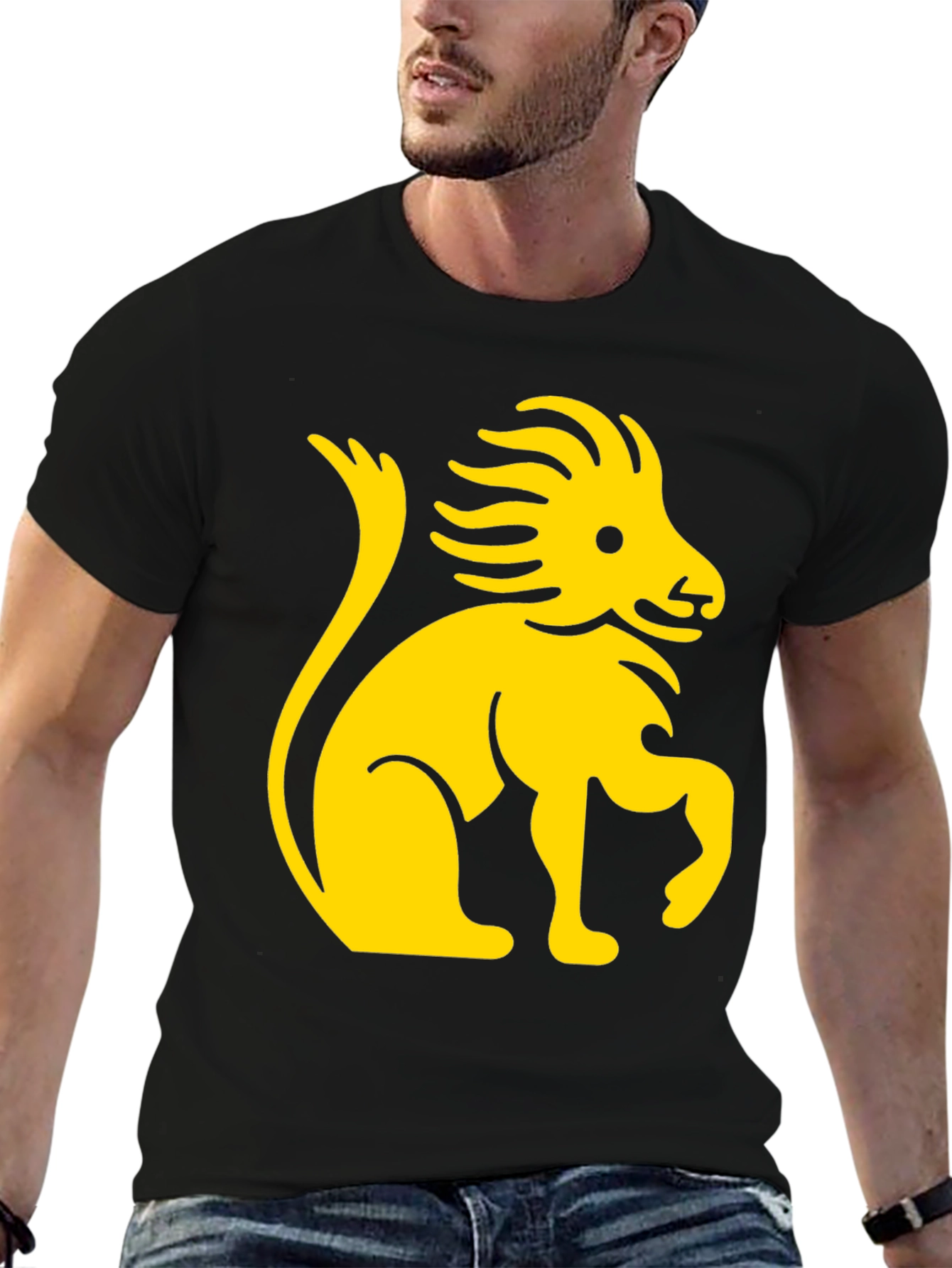 Black Lion Graphic Print Black Cotton T-Shirt view 6