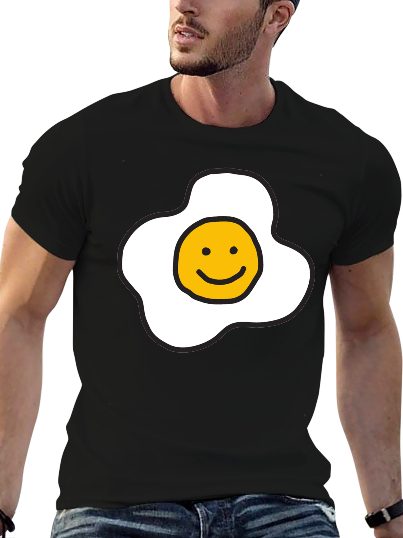 Black Sunny Side Up Smiley Face T-Shirt - Black view 6
