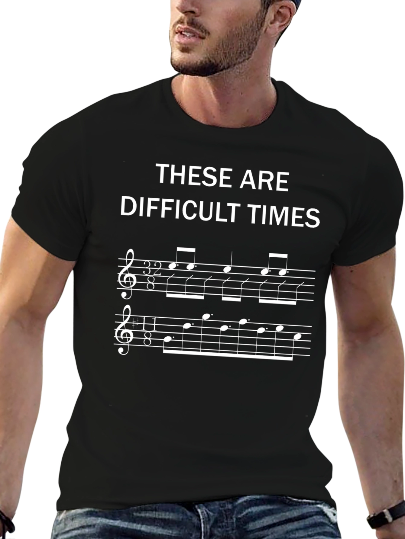 Black Difficult Times Music T-Shirt - Musician Novelty Tee view 6