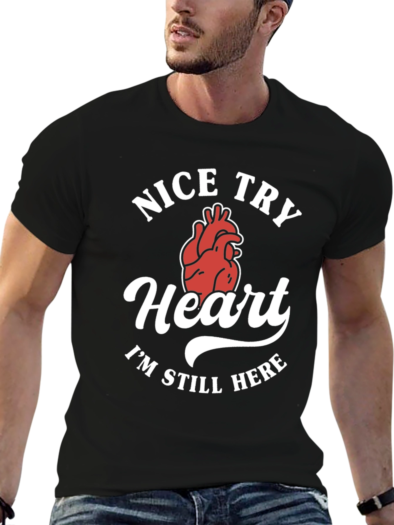 Black Nice Try Heart Funny Graphic Tee view 6