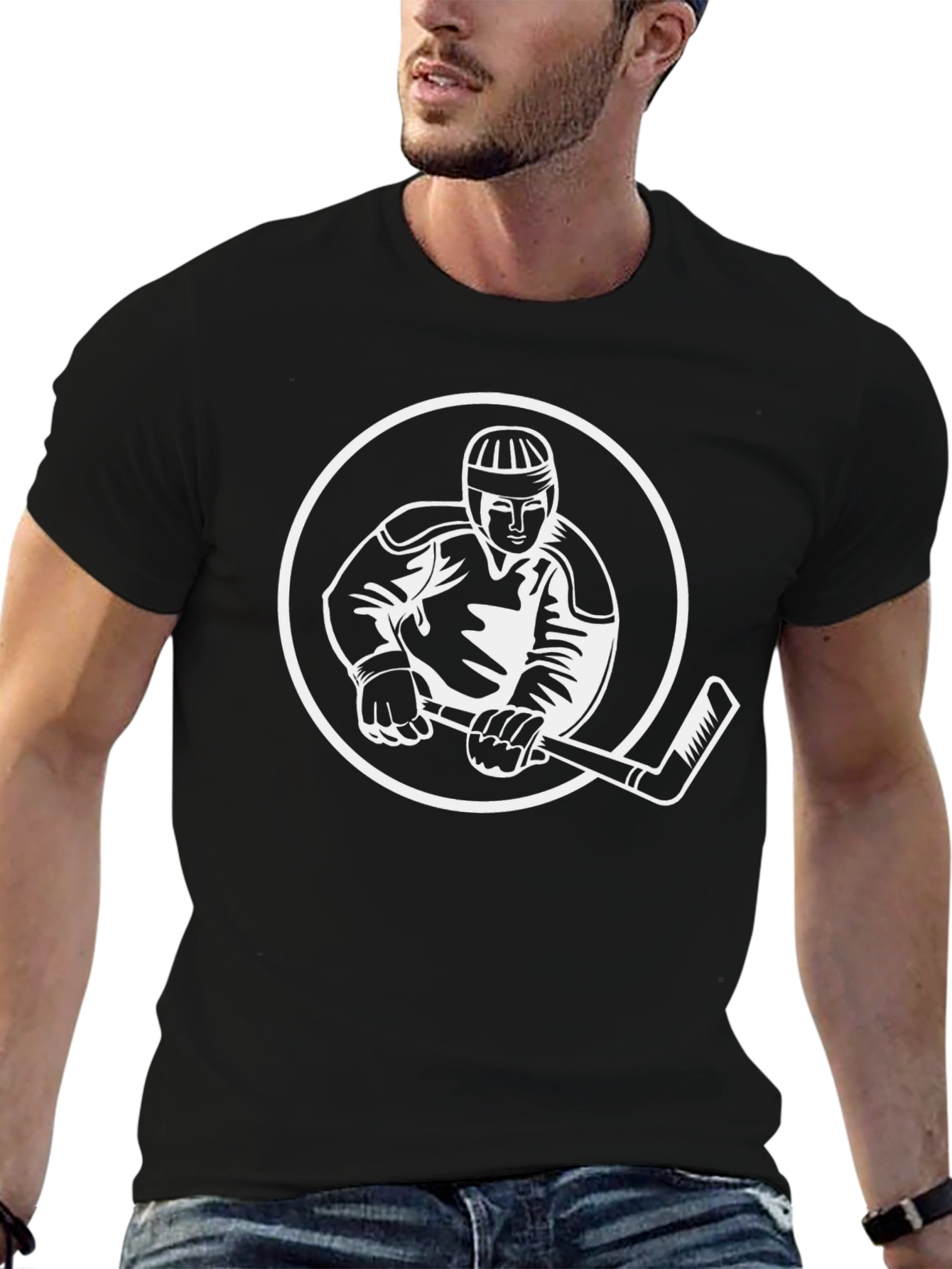 Black Hockey Player Graphic Tee - Sporty Black T-Shirt view 6