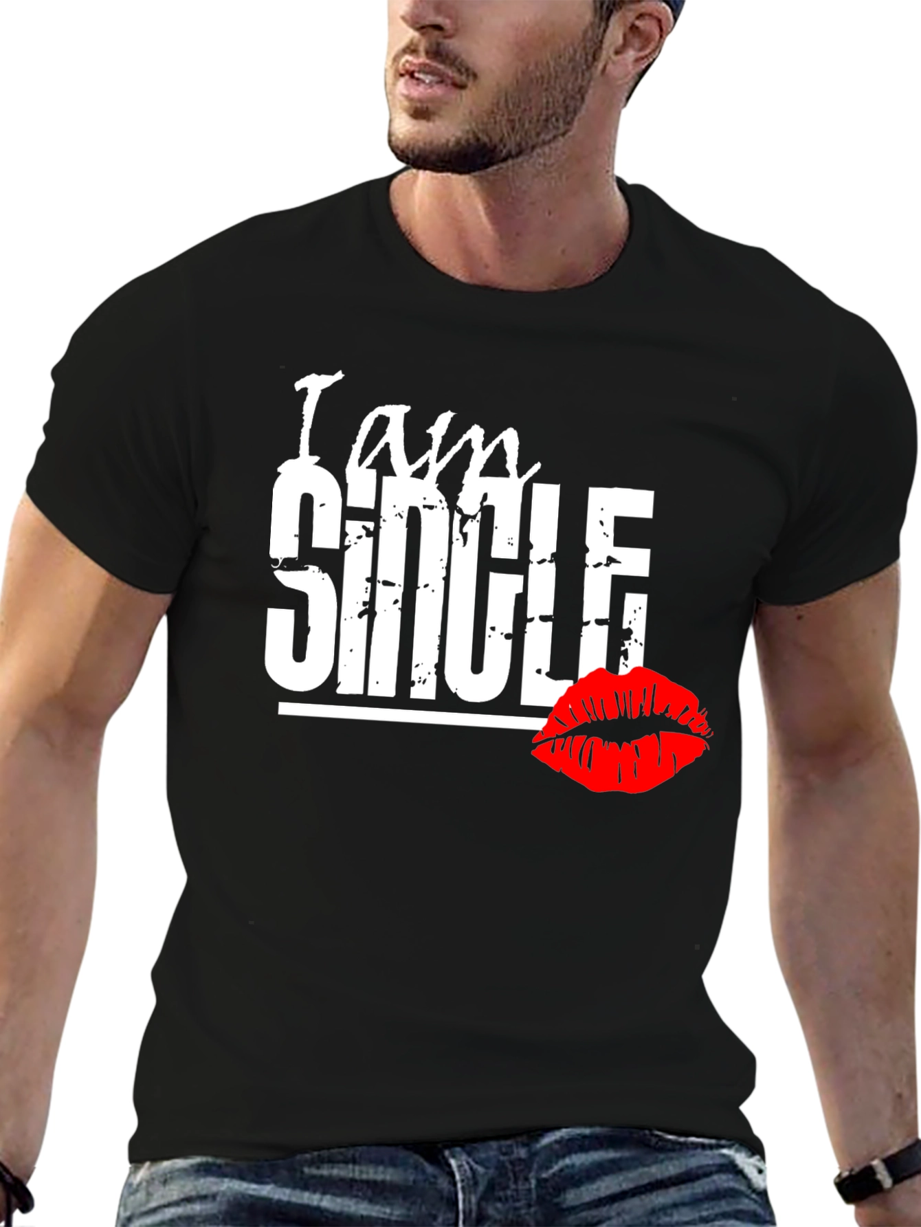 Black I am Single Men's Graphic T-Shirt - Black view 6