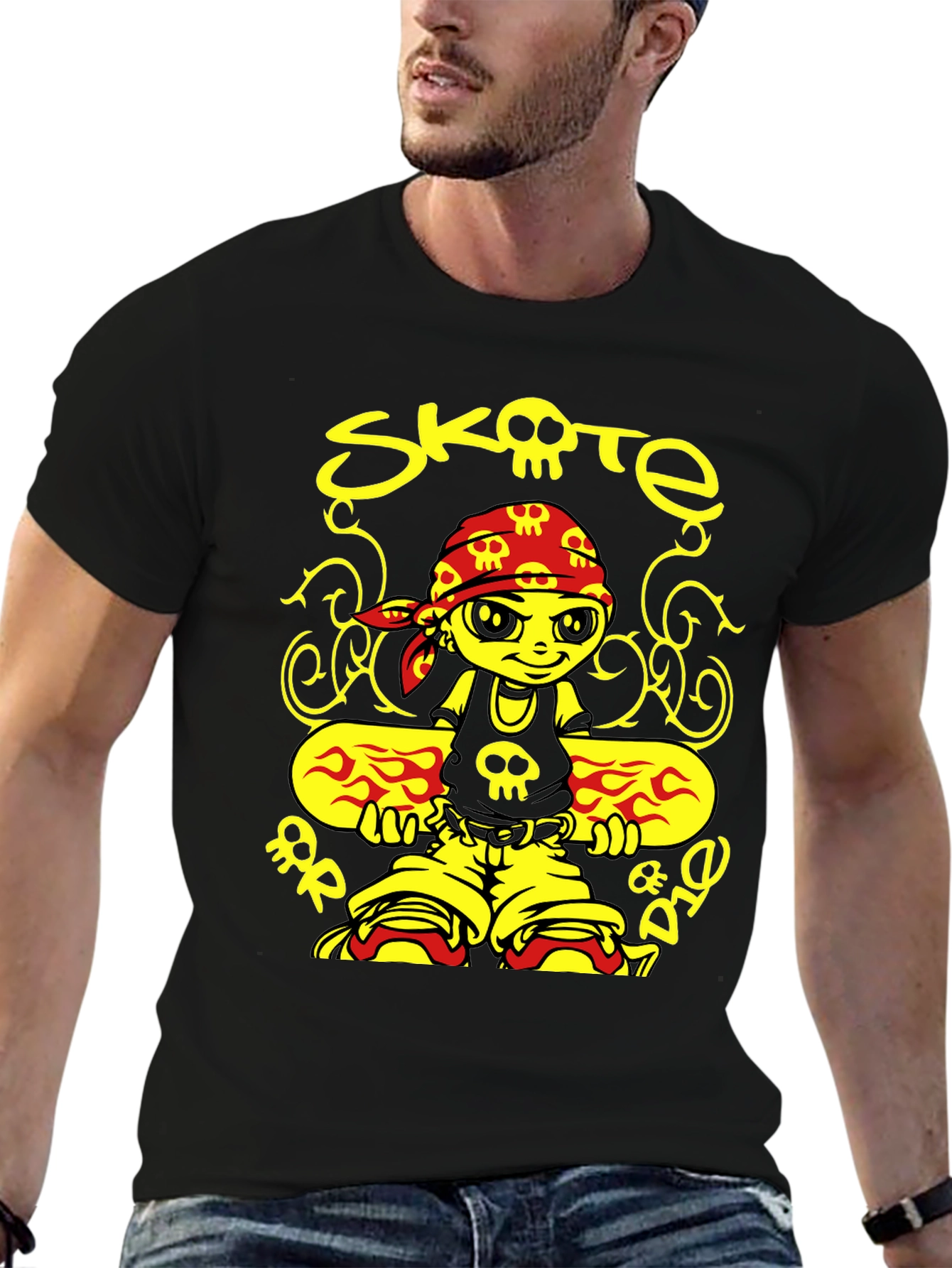 Black Skate or Die Cartoon Graphic T-Shirt view 6