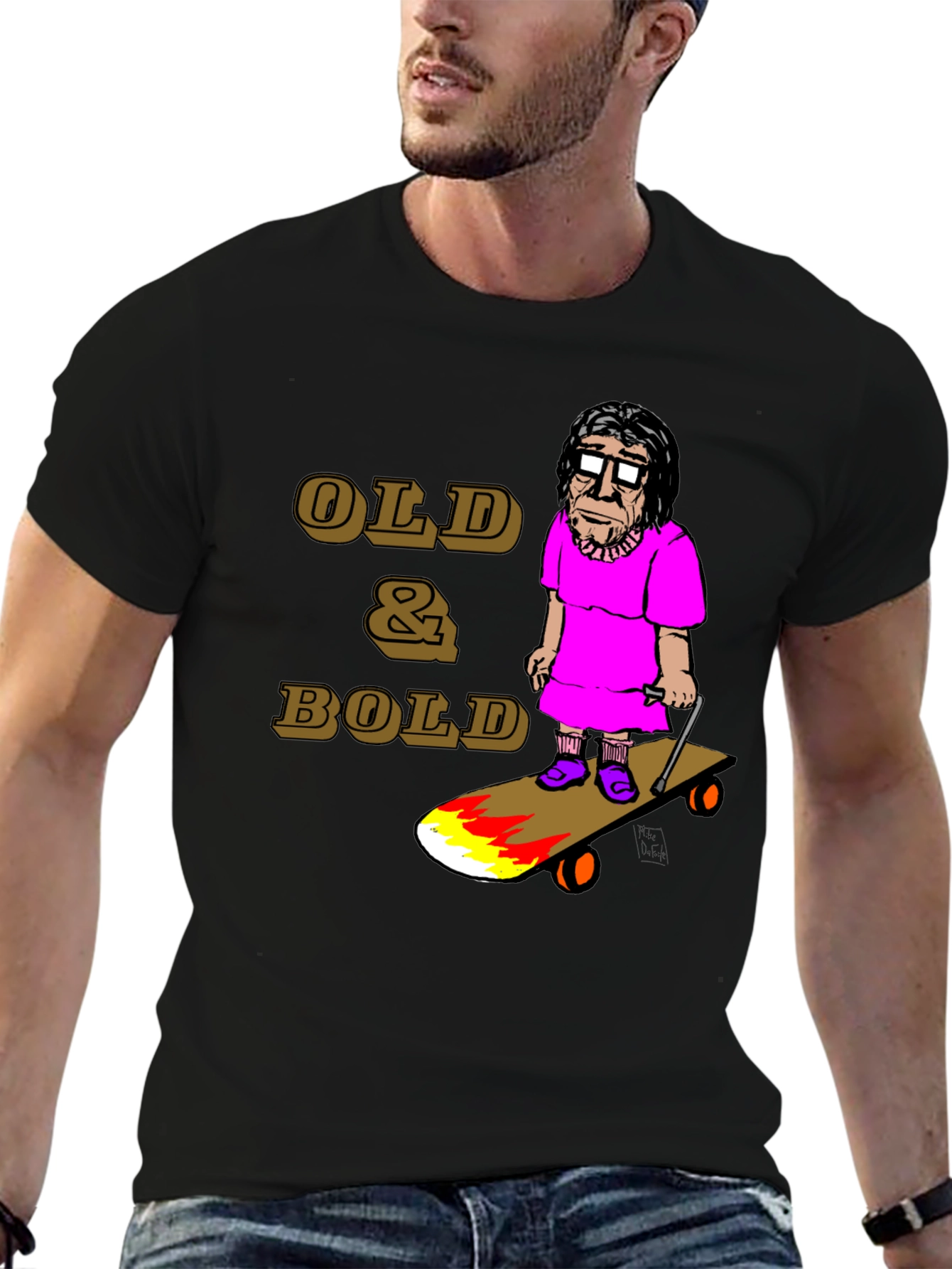 Black Old & Bold Skateboarder T-Shirt view 6