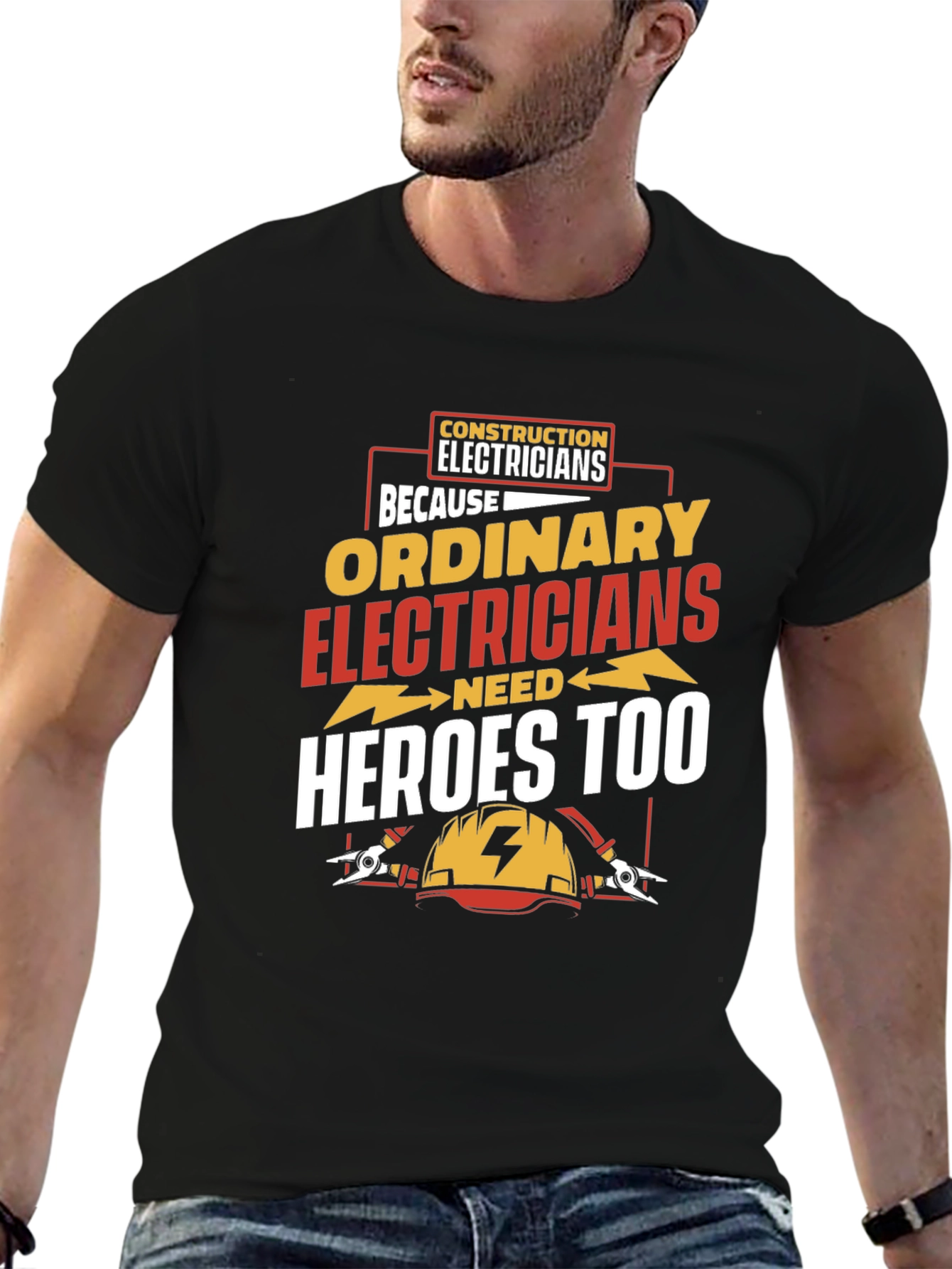 Black Electrician Hero T-Shirt - Construction Electricians Tee view 6