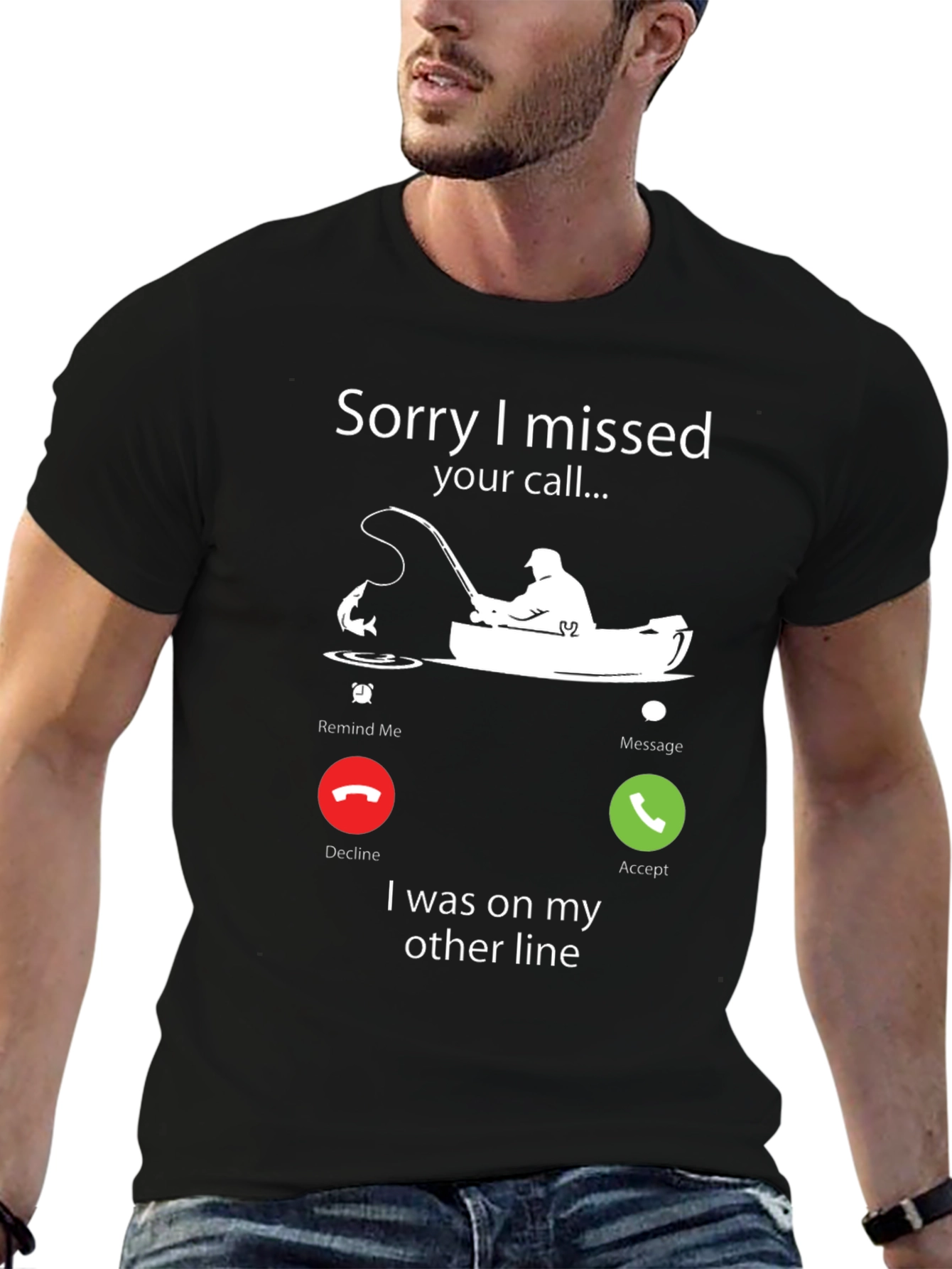 Black Sorry I Missed Your Call Fishing T-Shirt view 6