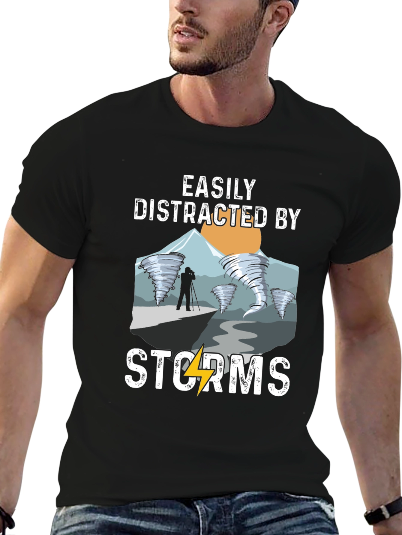 Black Easily Distracted by Storms Black T-Shirt view 6