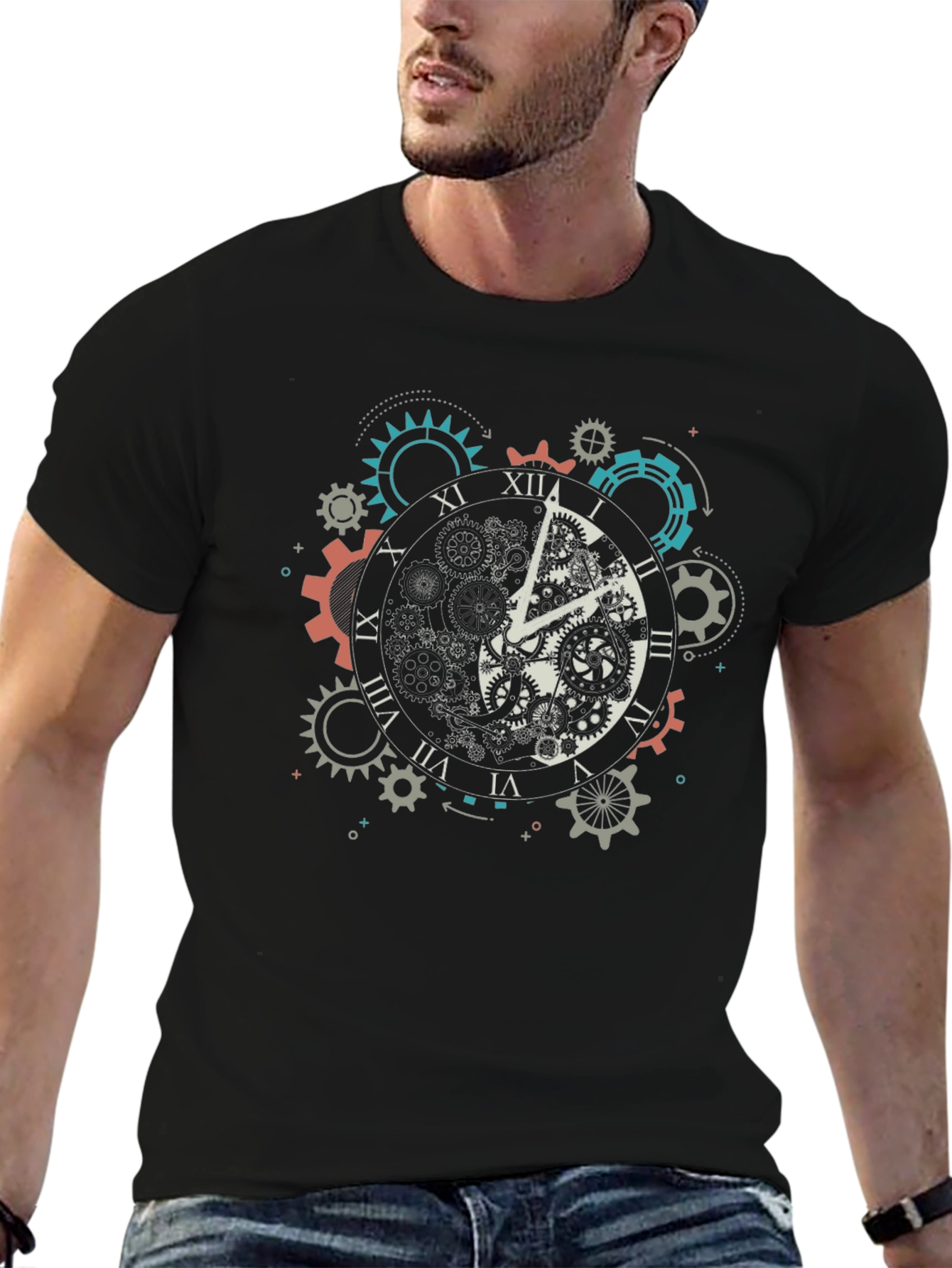 Black Steampunk Clockwork T-Shirt - Mechanical Time Tee view 6