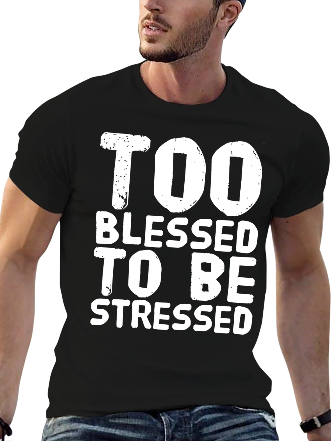 Black Too Blessed to be Stressed Graphic T-Shirt view 6