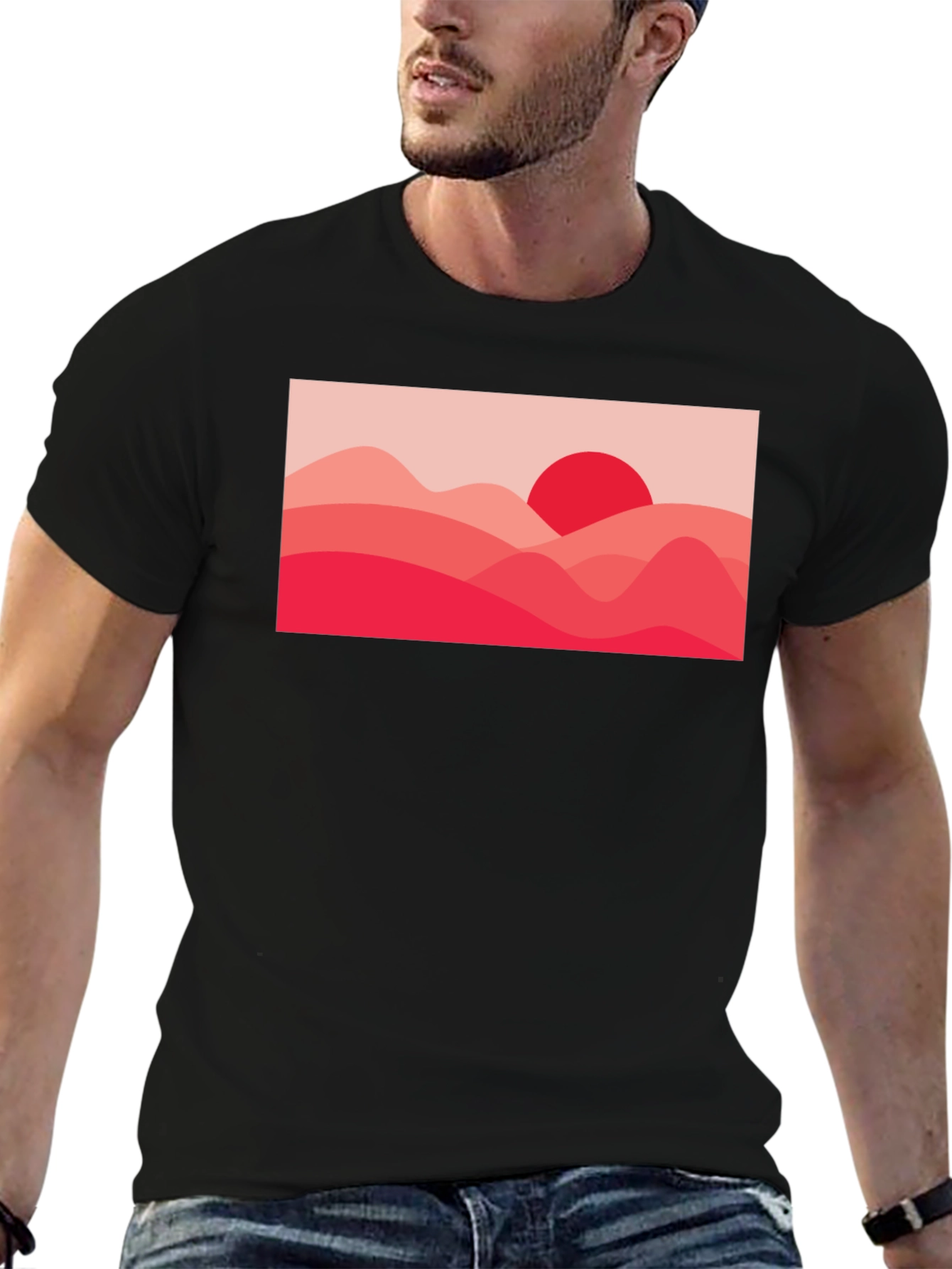 Black Red Landscape Graphic Tee - Modern Art T-Shirt view 6