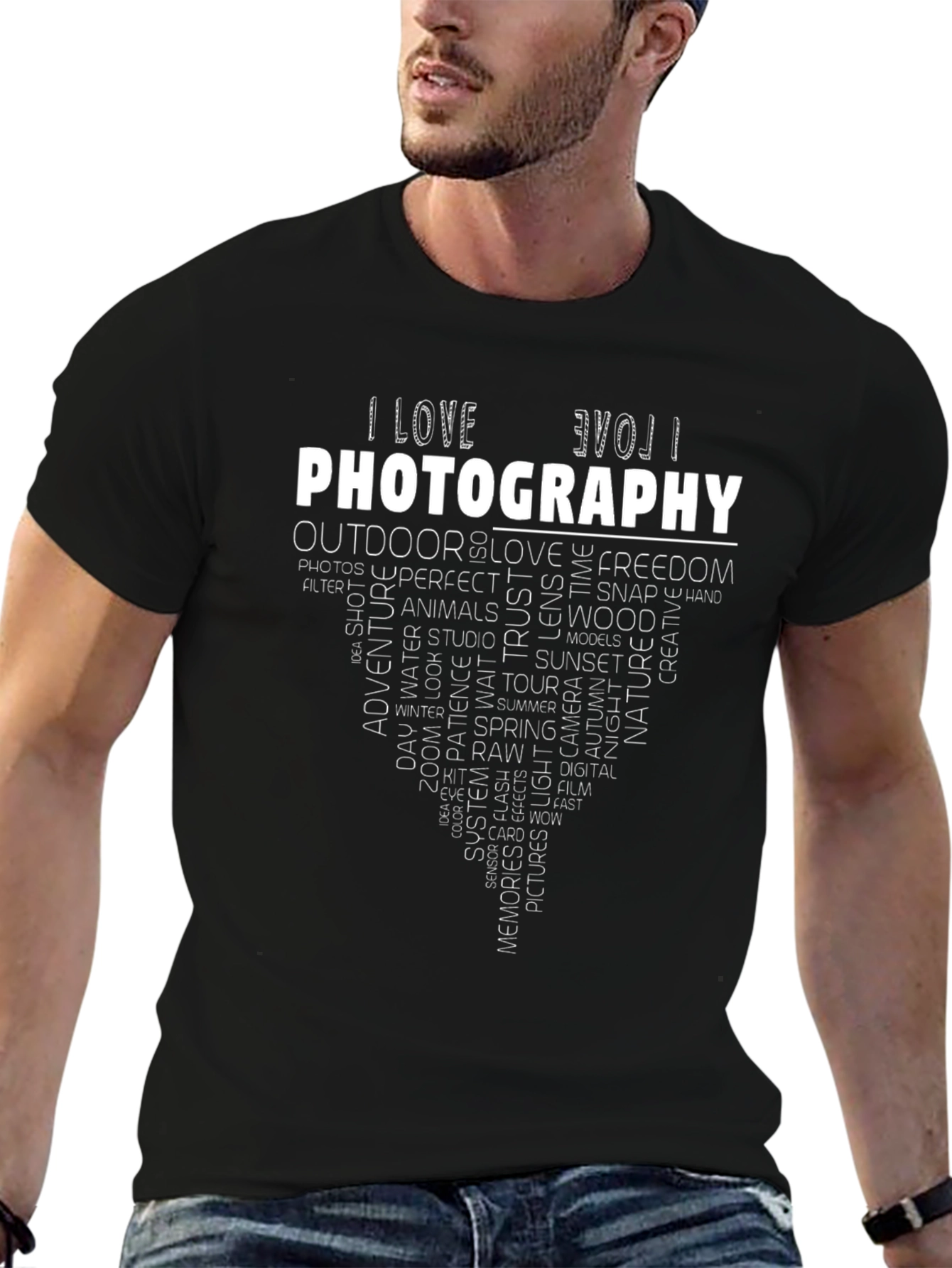 Black Photography Lover Tee - Word Art Design view 6
