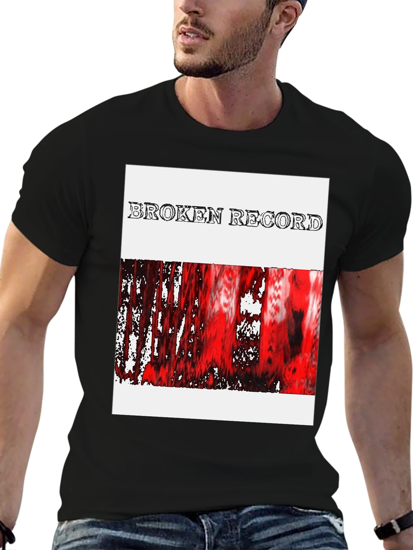 Black Broken Record Graphic Tee - Trendy Casual Style view 6