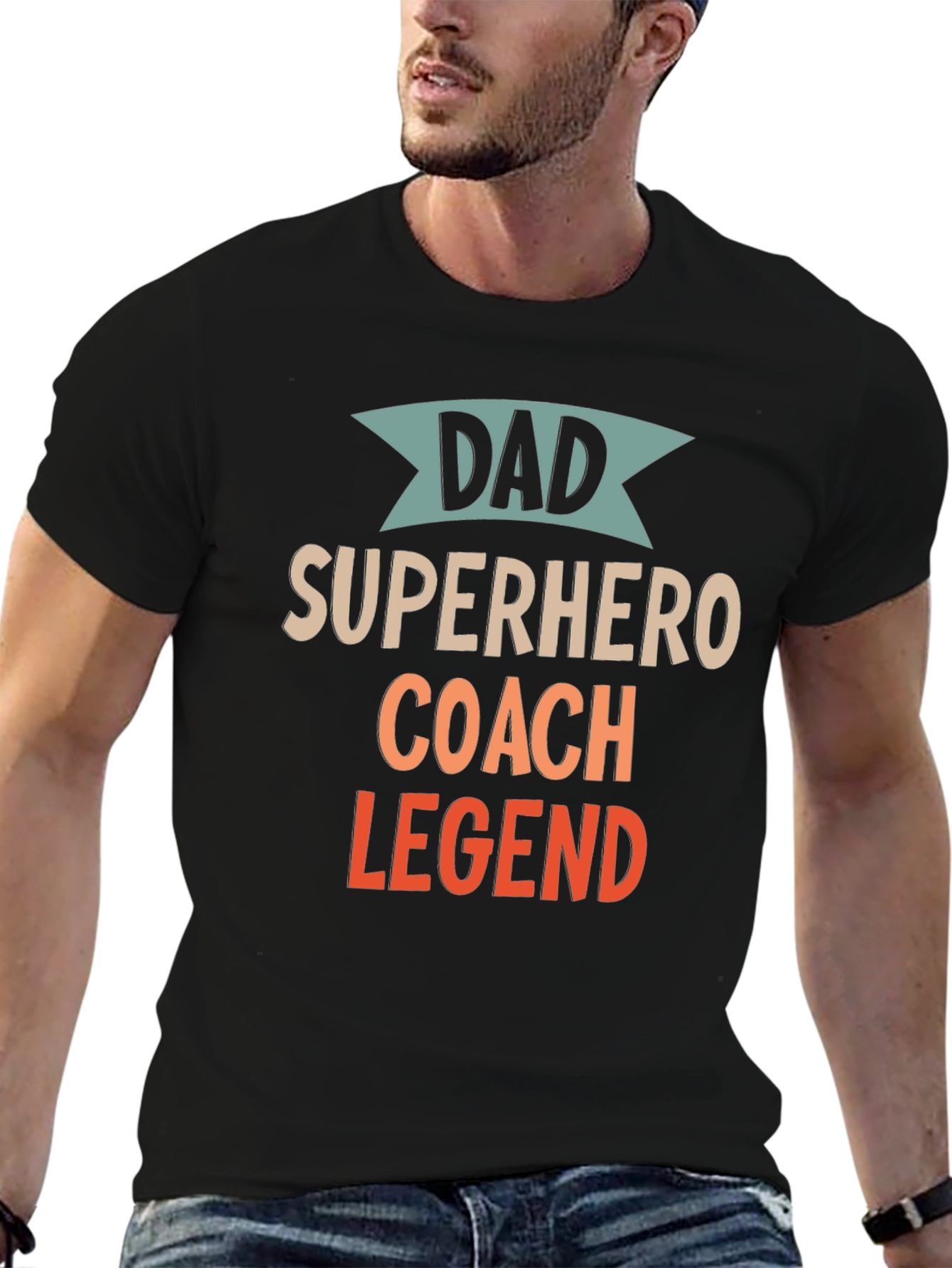 Black Dad Superhero Coach Legend T-Shirt view 6