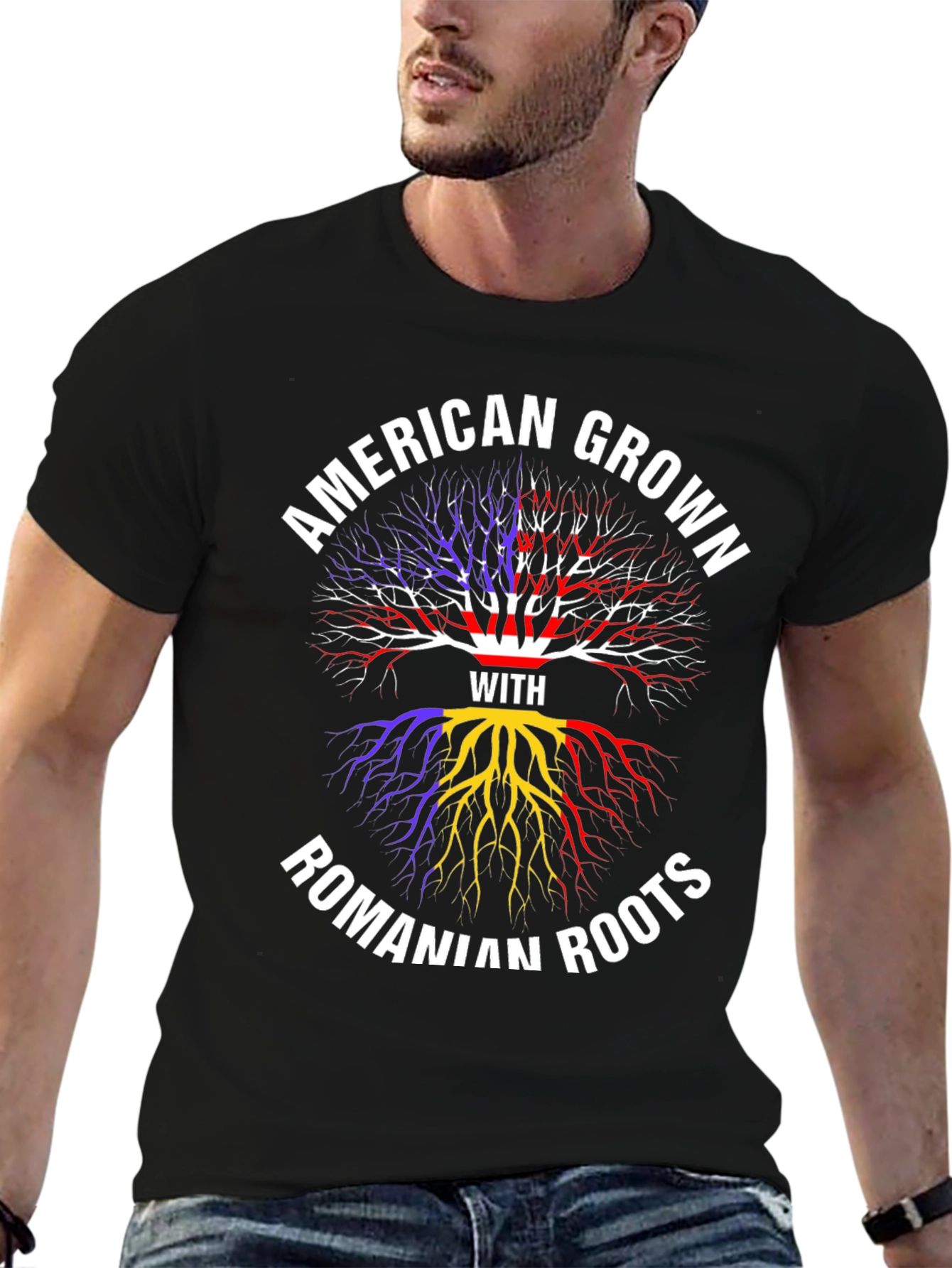 Black American Grown Romanian Roots T-Shirt view 6