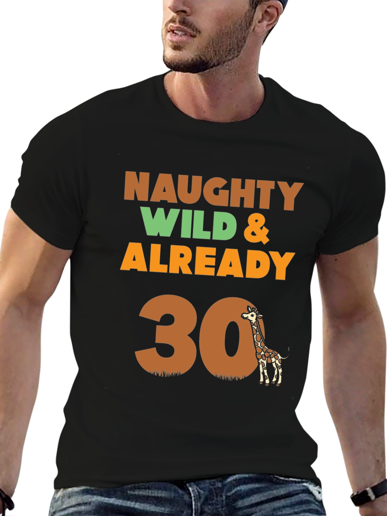 Black Naughty Wild & Already 30 Giraffe T-Shirt view 6