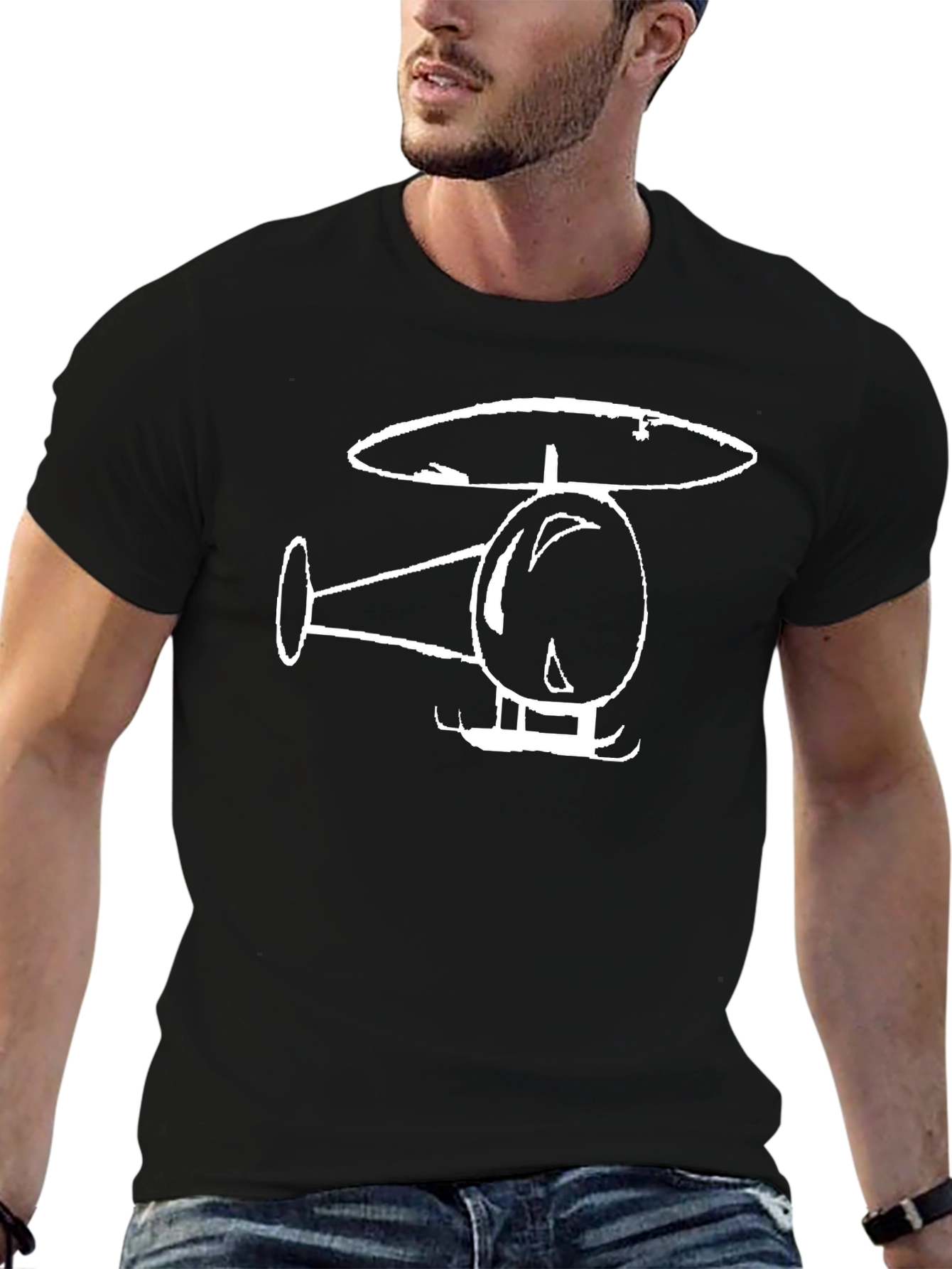 Black Black Helicopter Graphic Tee - Modern Crew Neck view 6