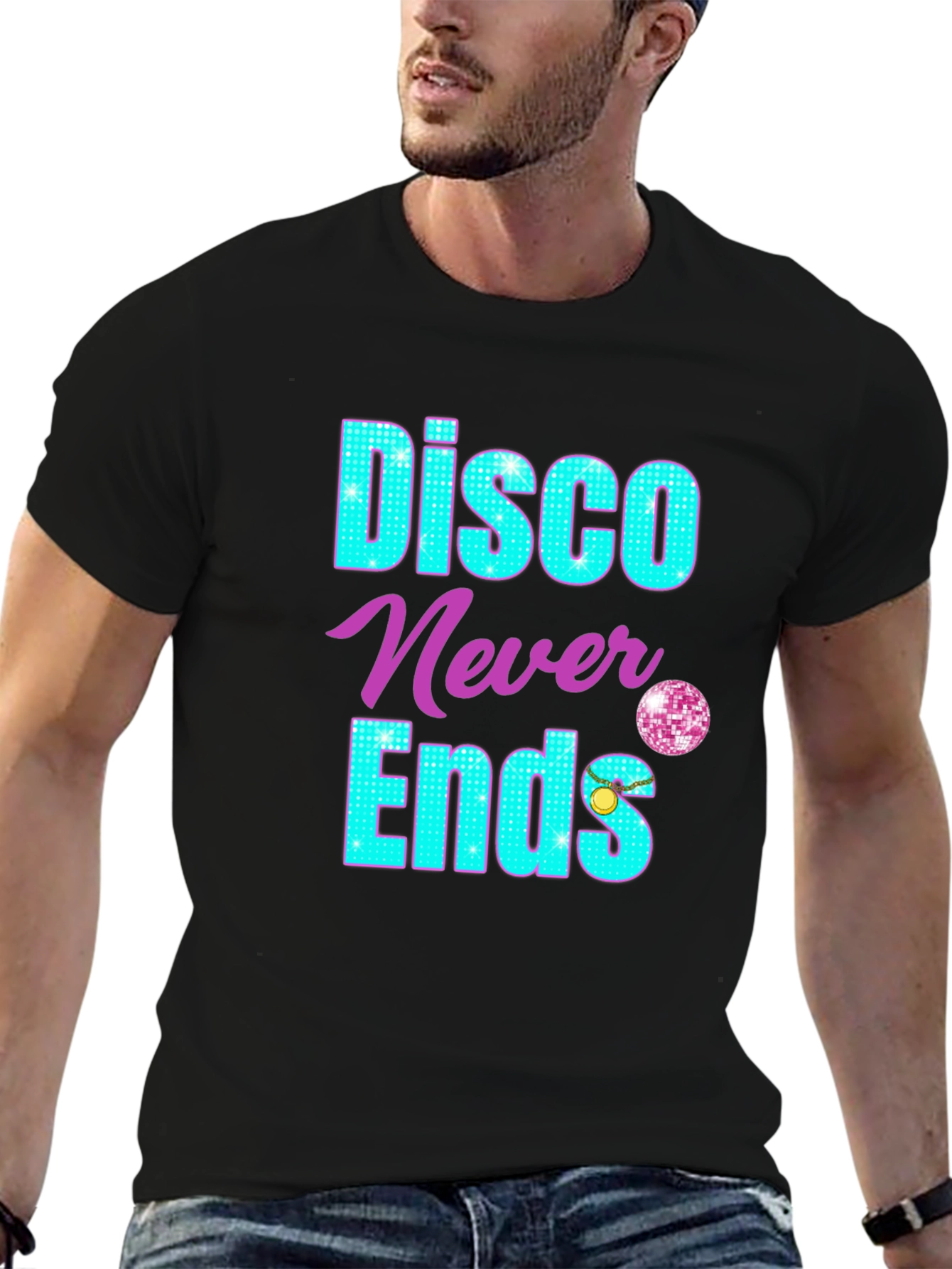 Black Disco Never Ends Graphic T-Shirt view 6