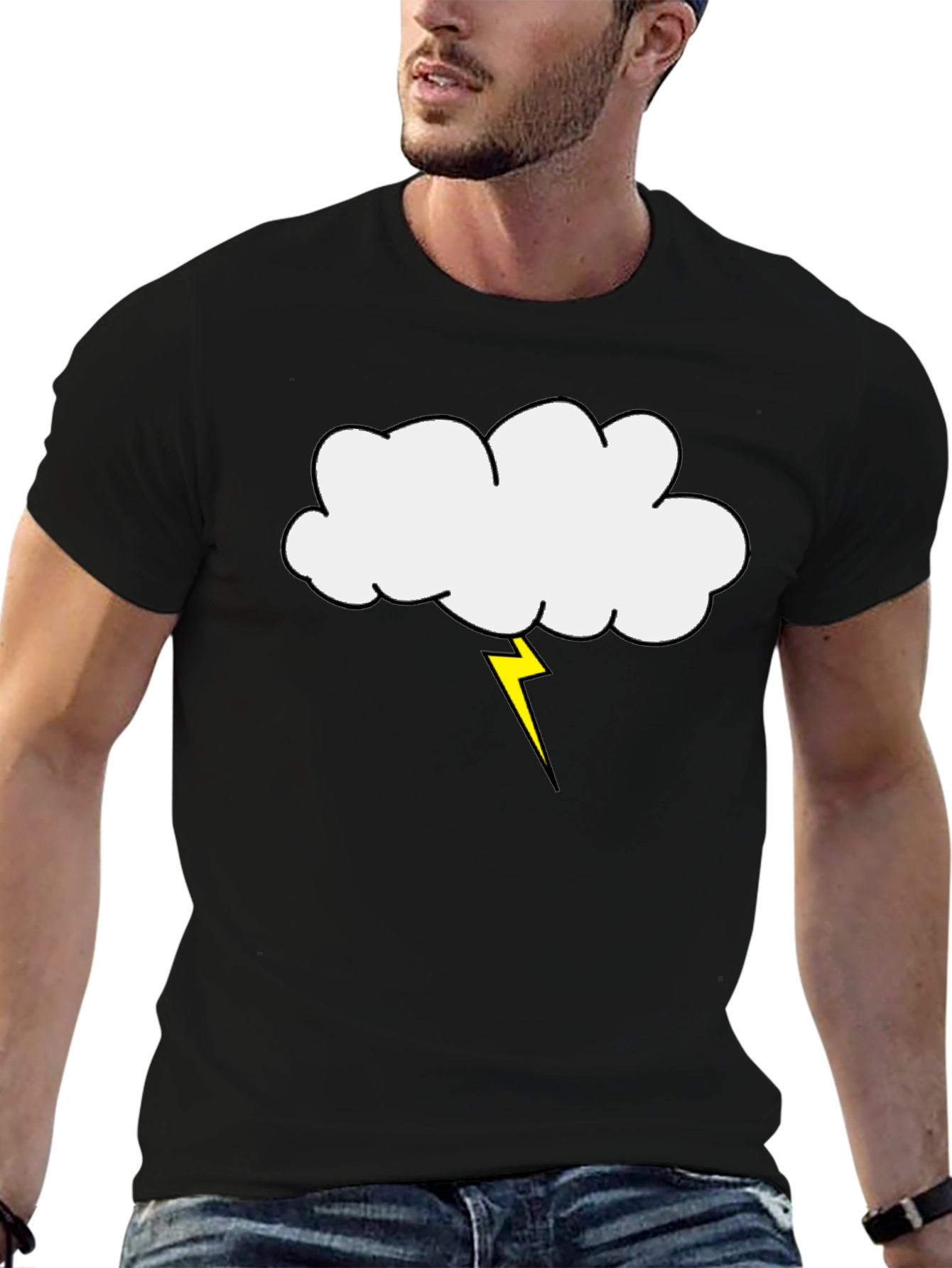 Black Cloud and Lightning Bolt Graphic Tee - Black view 6
