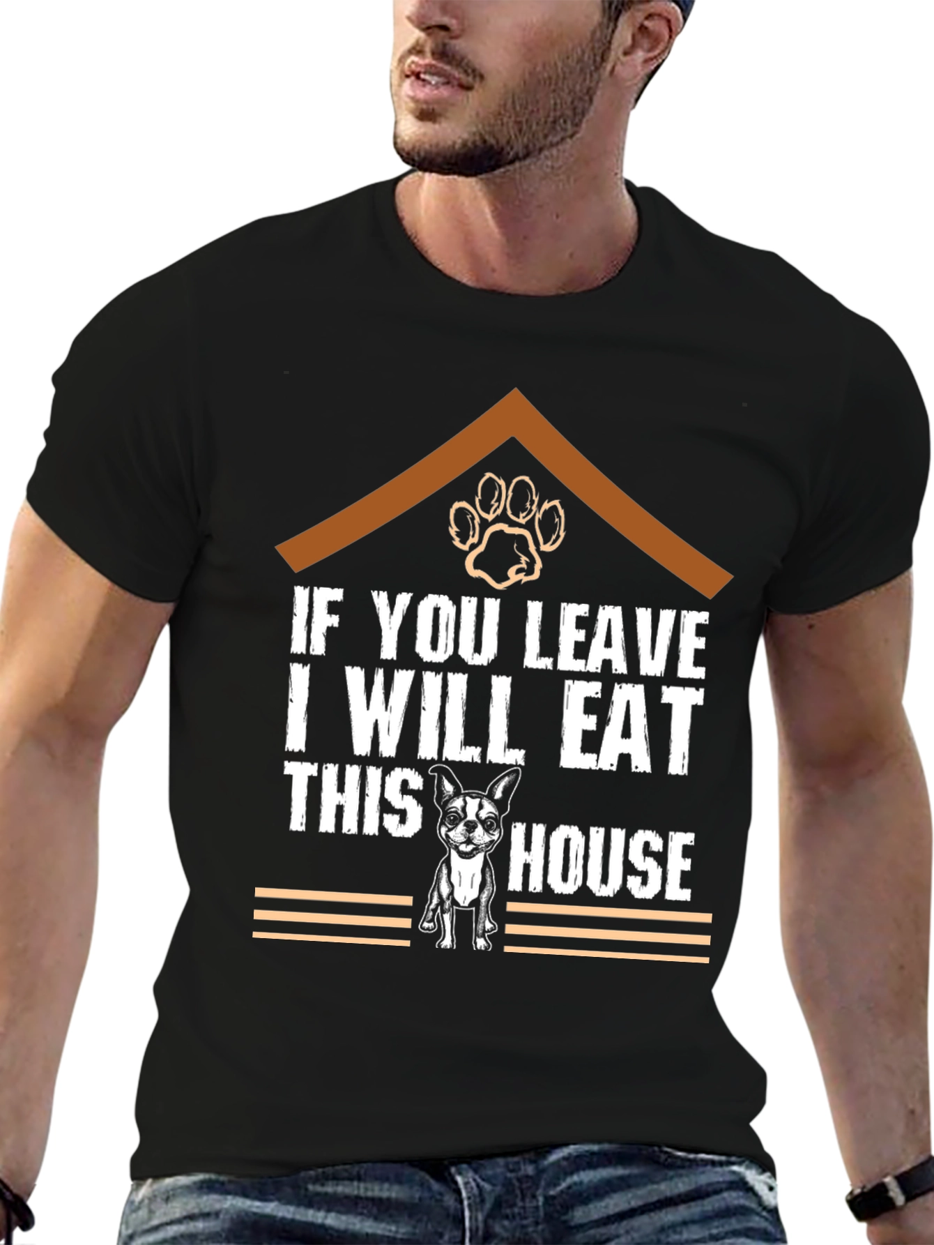 Black Funny Dog Eat House T-Shirt view 6
