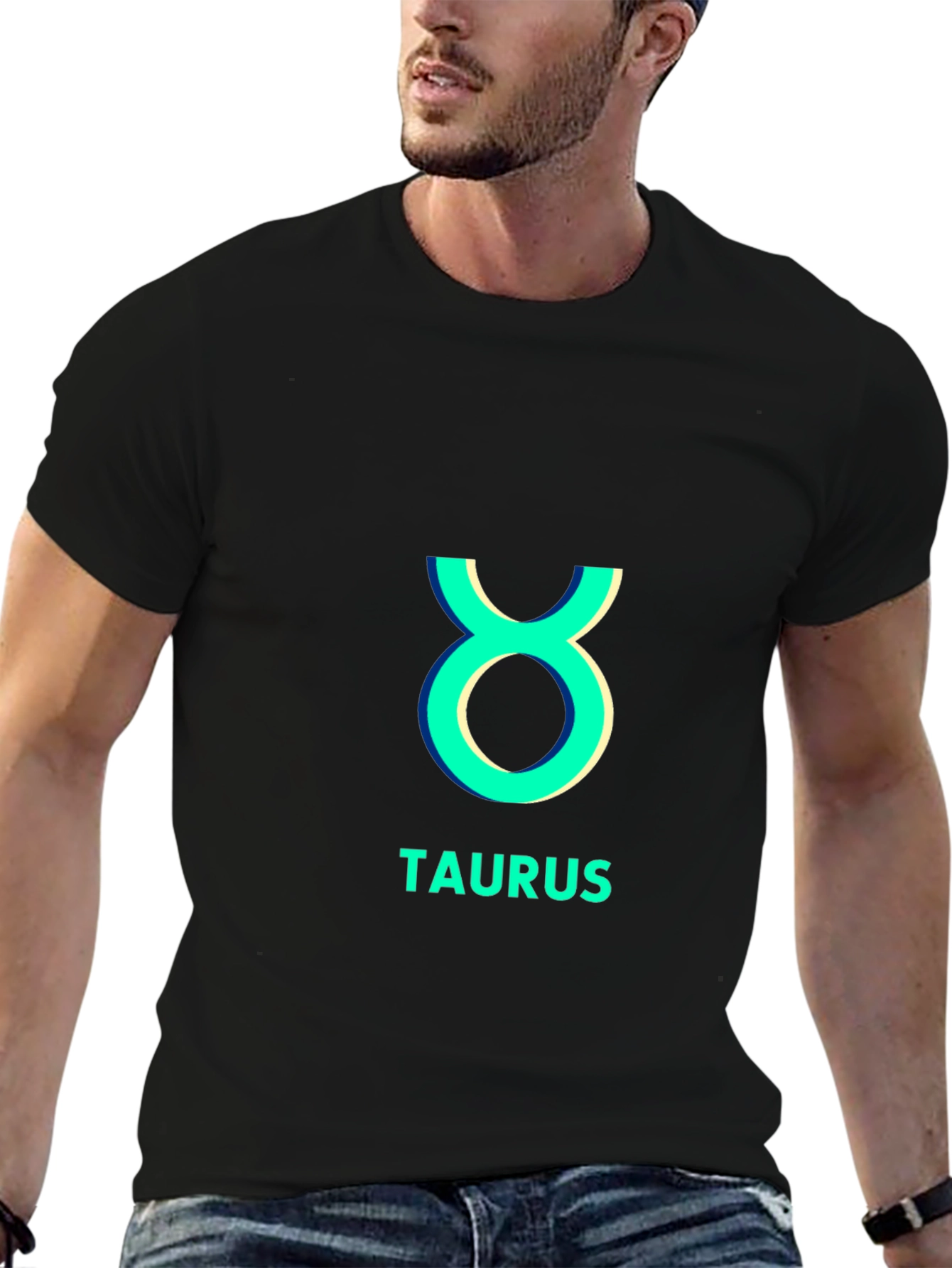 Black Taurus Zodiac Sign Black T-Shirt view 6