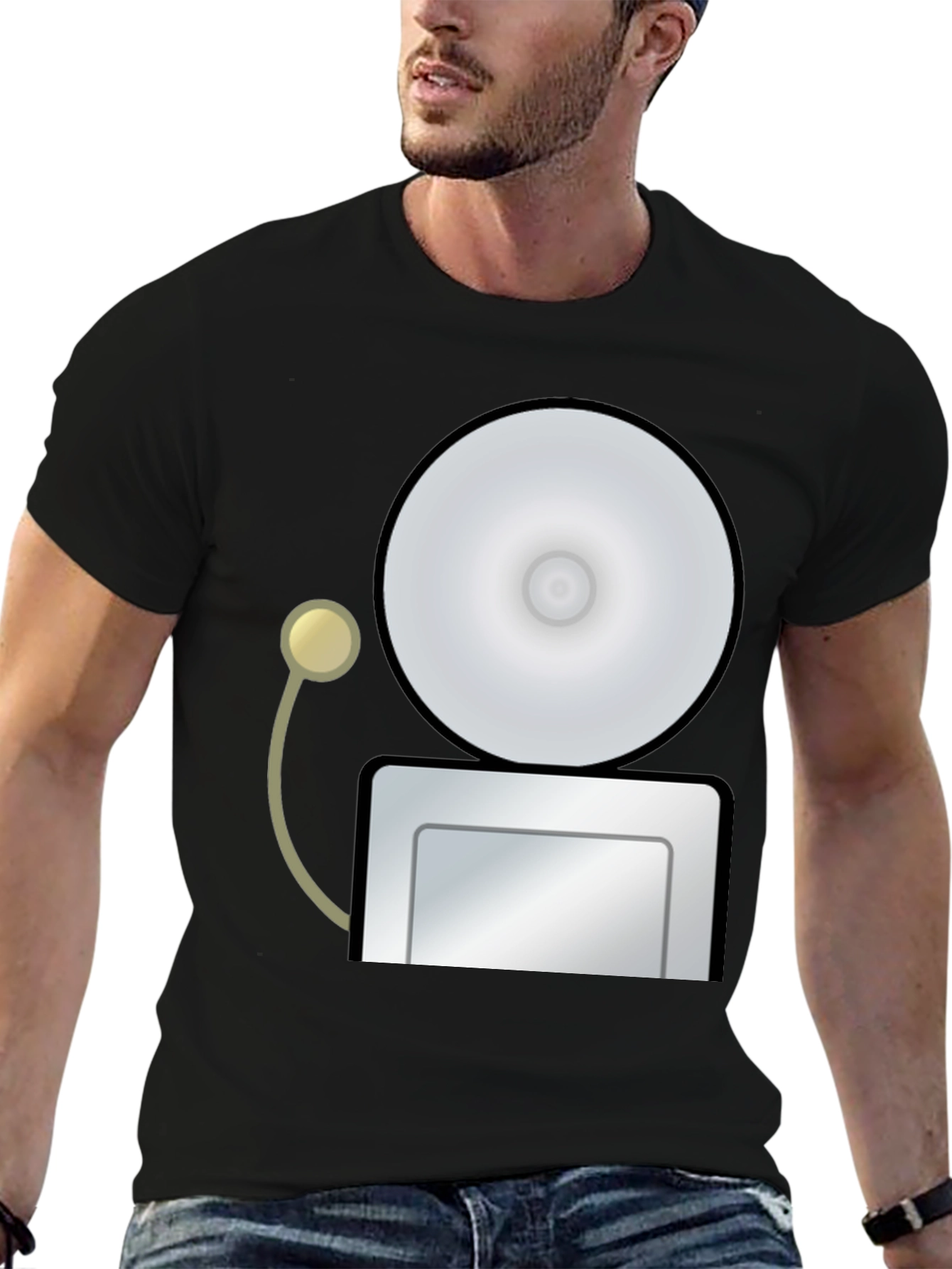 Black Novelty Graphic T-Shirt - Retro School Bell Design view 6