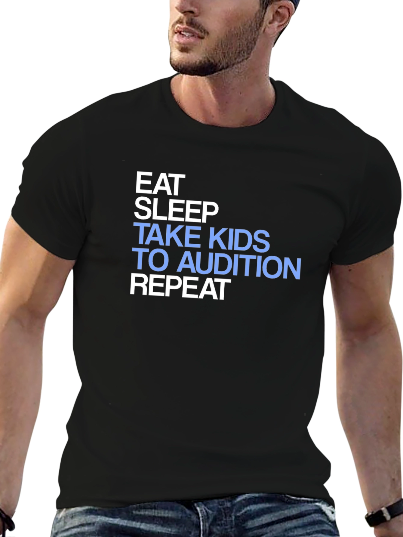 Black Eat Sleep Take Kids to Audition Repeat T-Shirt view 6