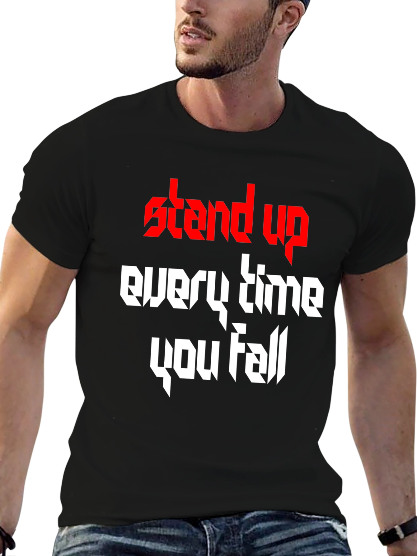 Black Stand Up T-Shirt - Inspirational Graphic Tee view 6
