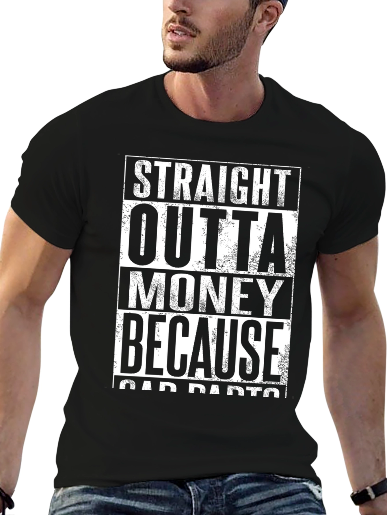 Black Straight Outta Money T-Shirt - Car Parts view 6