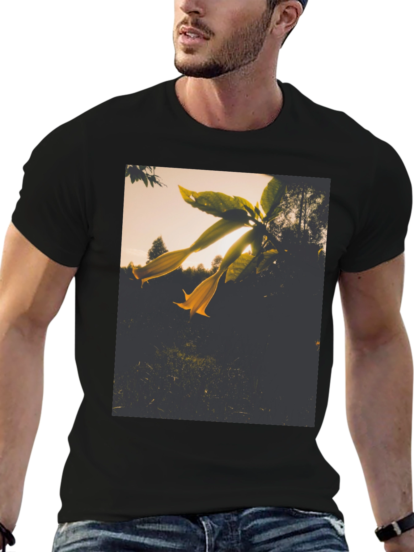 Floral Graphic Tee - Black Cotton Blend - 6