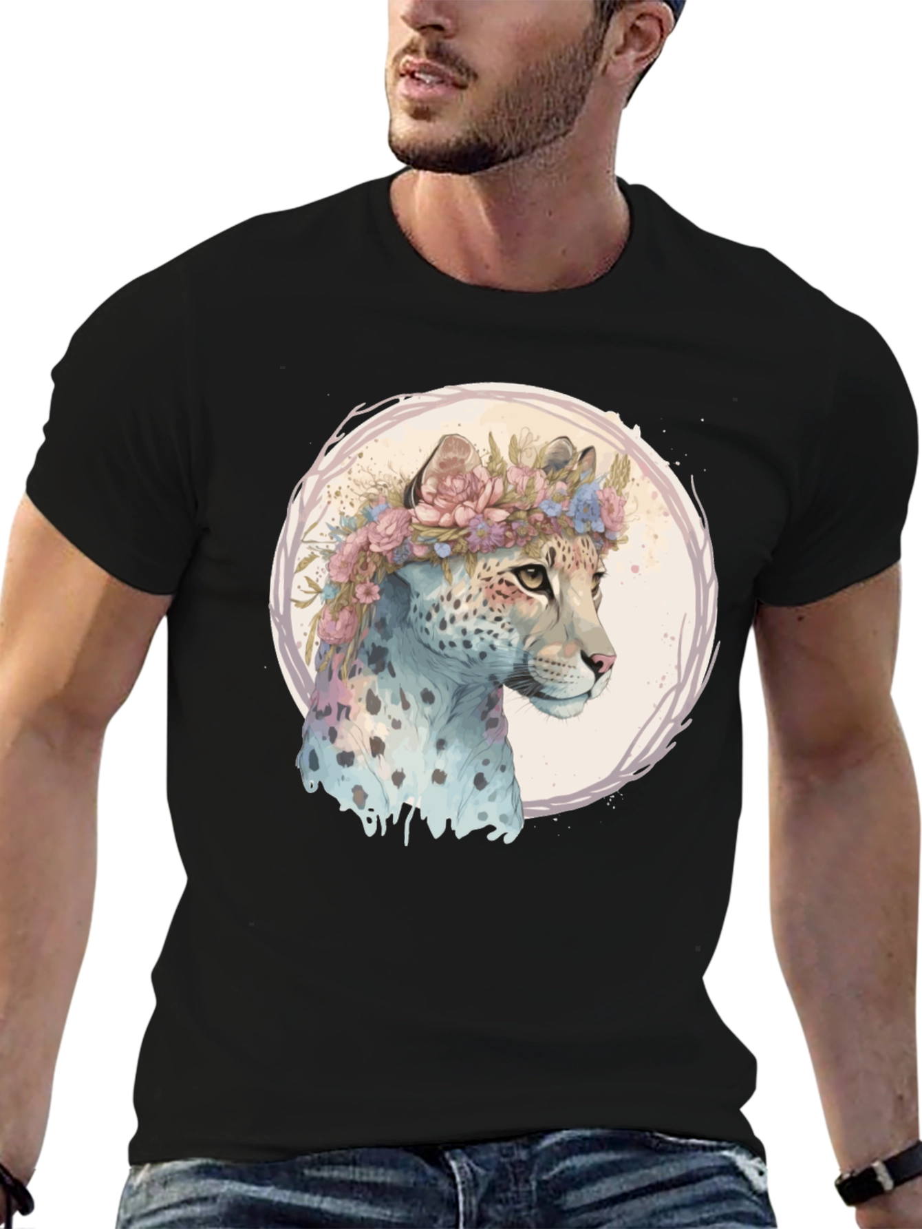 Black Floral Leopard Graphic Tee - Artistic Style view 6