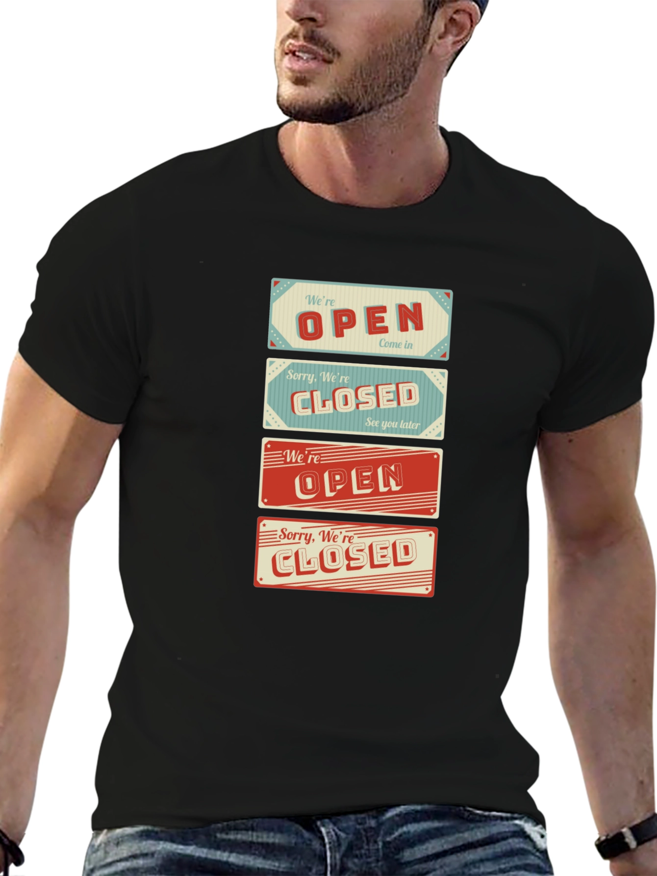 Black Open/Closed Sign T-Shirt - Novelty Graphic Tee view 6