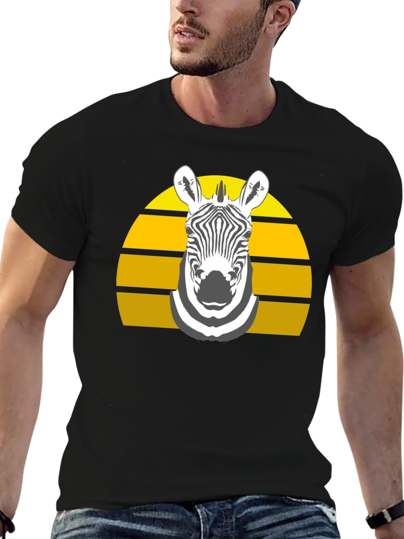 Black Zebra Sunset Graphic Tee - Stylish Black T-Shirt view 6