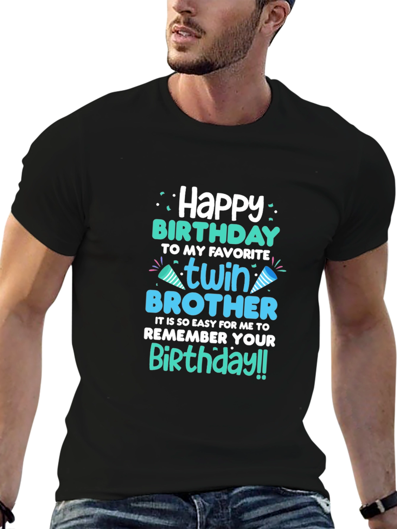 Black Twin Brother Birthday T-Shirt view 6