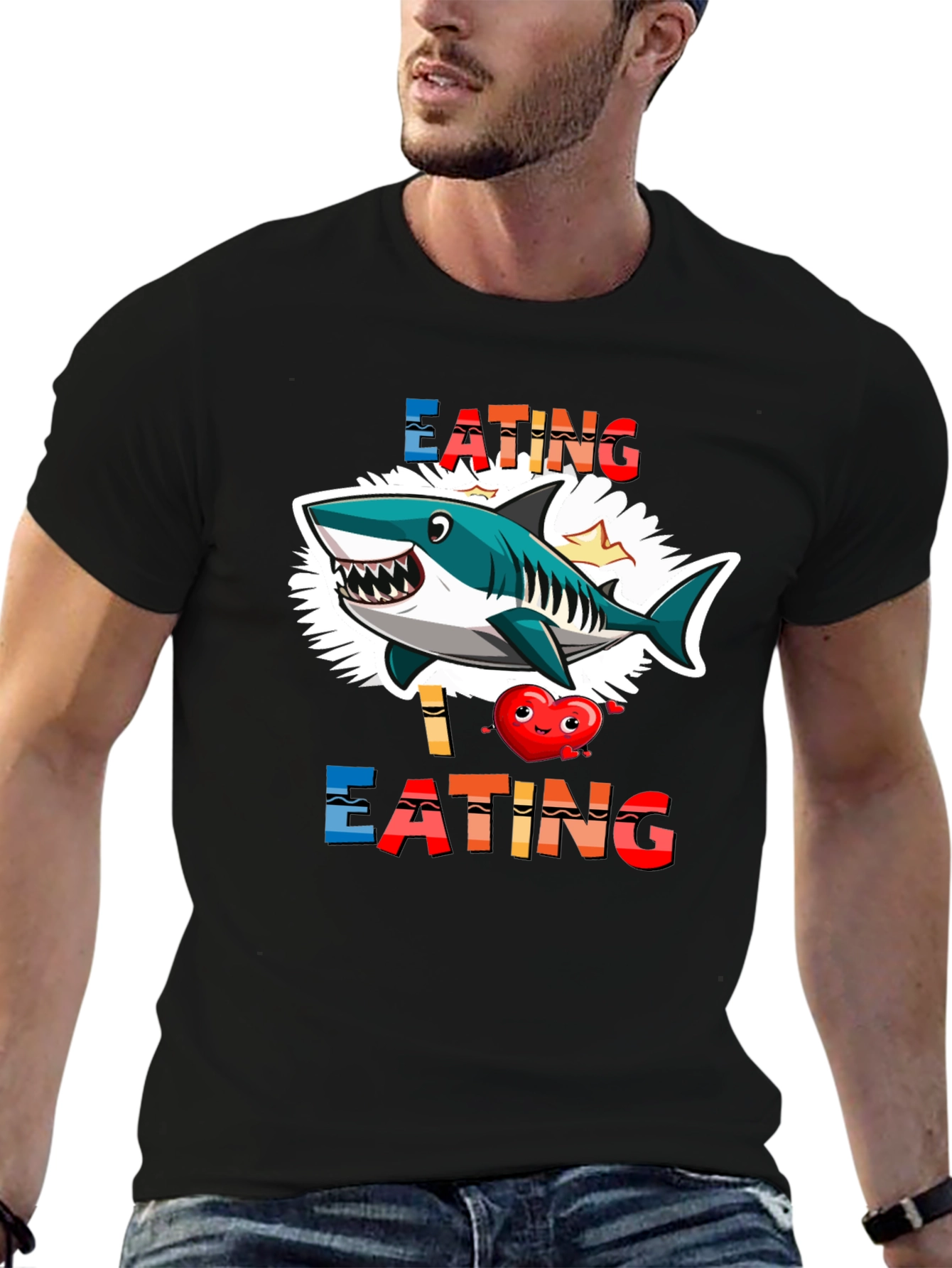 Black Shark Eating Heart Graphic Tee - Funny T-Shirt view 6