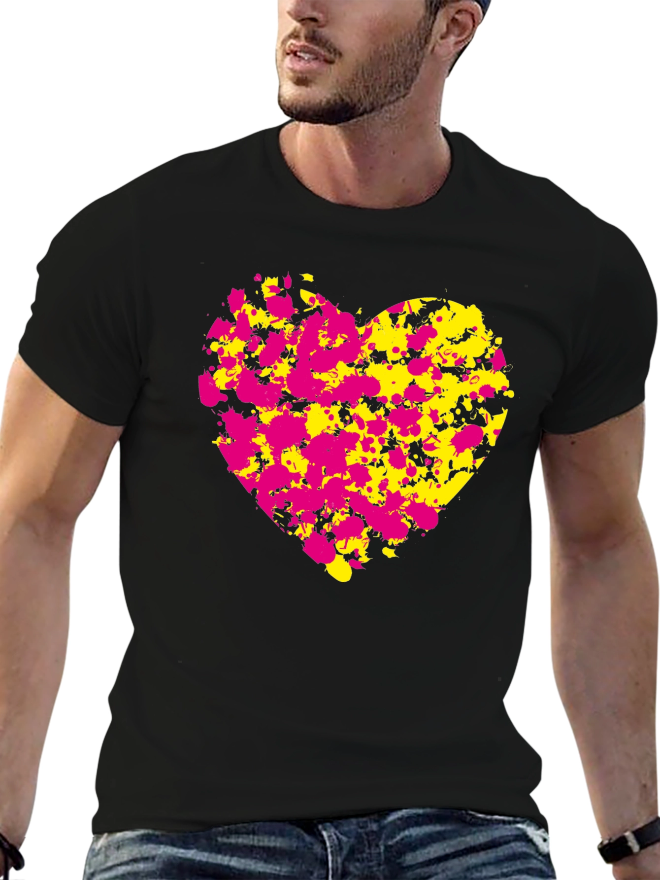 Black Abstract Heart Splatter T-Shirt - Black view 6