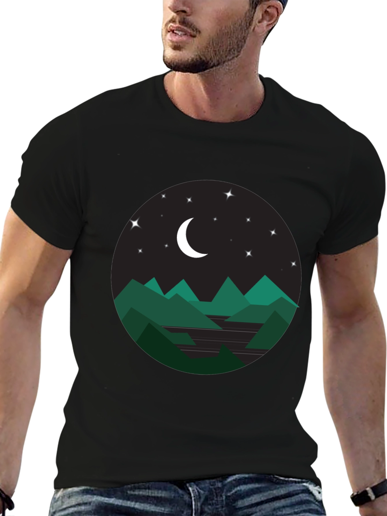 Black Nightscape Mountain T-Shirt - Stylish Graphic Tee view 6