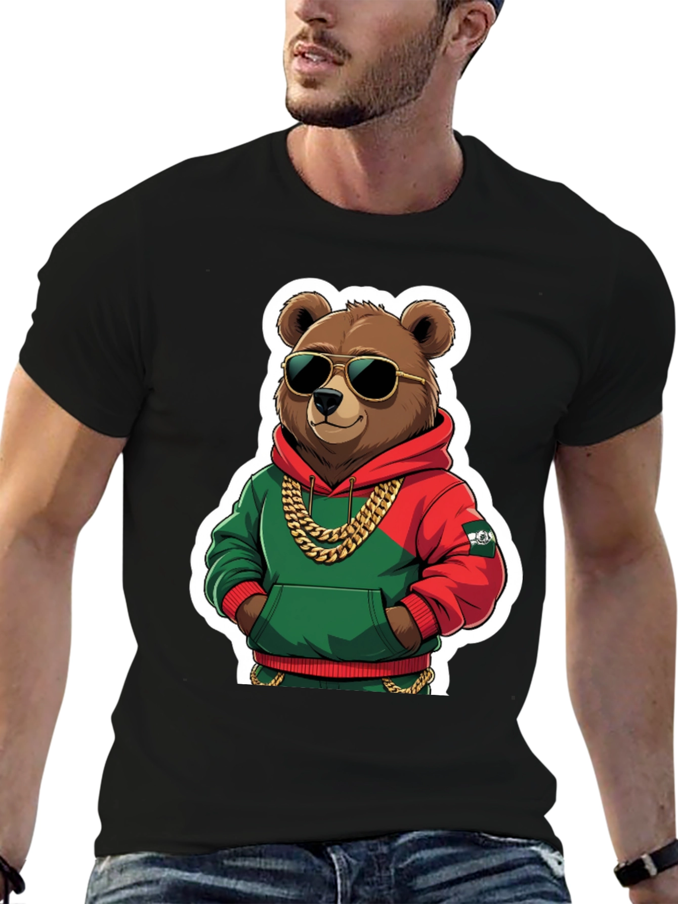 Black Cool Bear T-Shirt - Hip Hop Style view 6