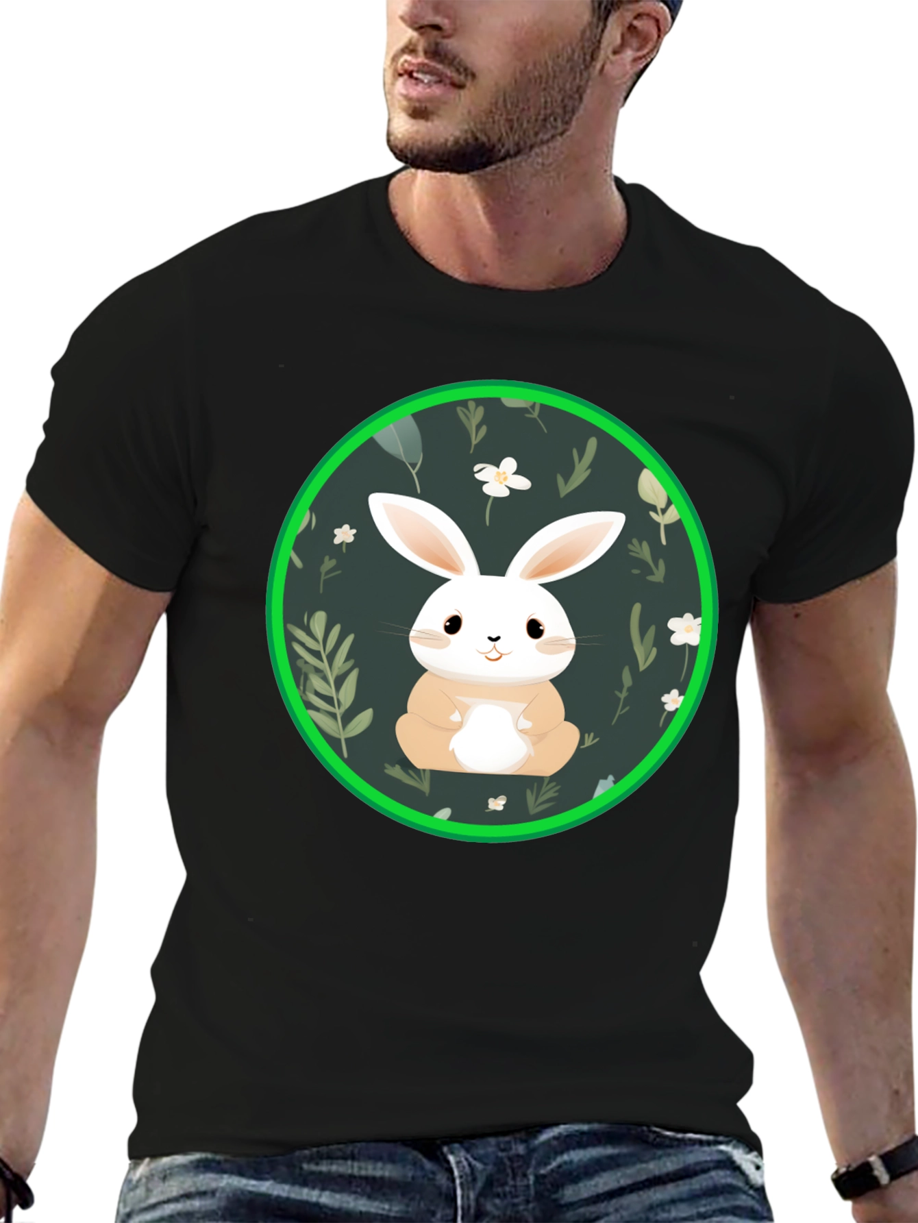 Black Cute Bunny Graphic Tee - Black view 6