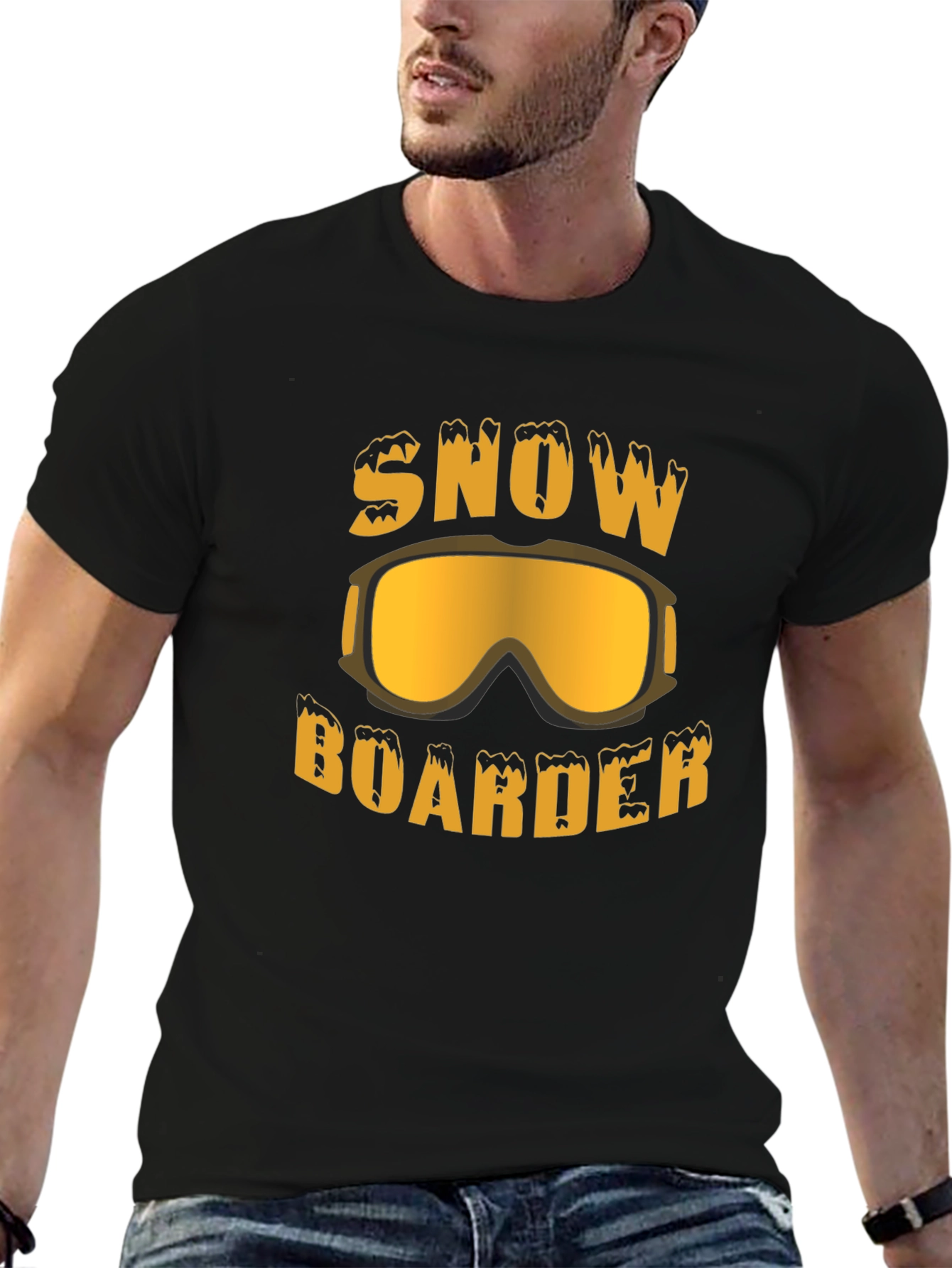 Black Snowboarder Graphic Tee - Black Cotton T-Shirt view 6