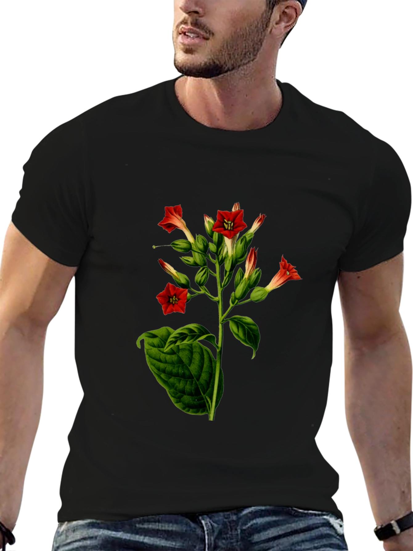 Black Floral Botanical Black T-Shirt view 6