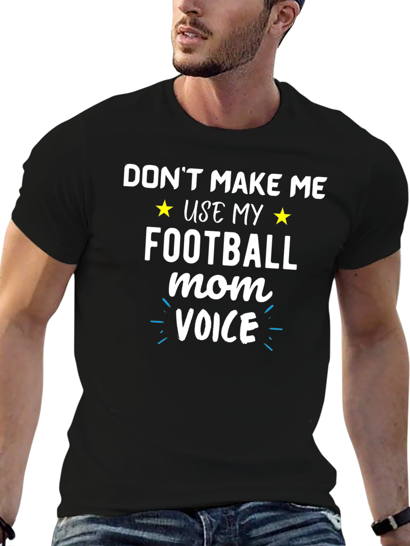 Black Funny Football Mom Voice Graphic T-Shirt view 6