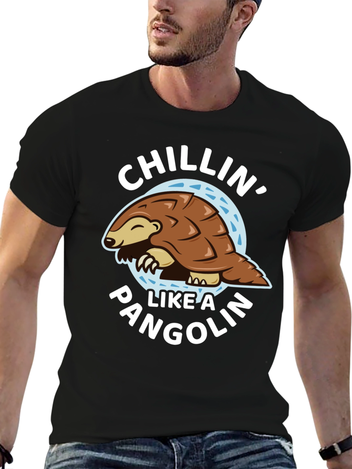 Black Chillin' Like a Pangolin Black T-Shirt view 6
