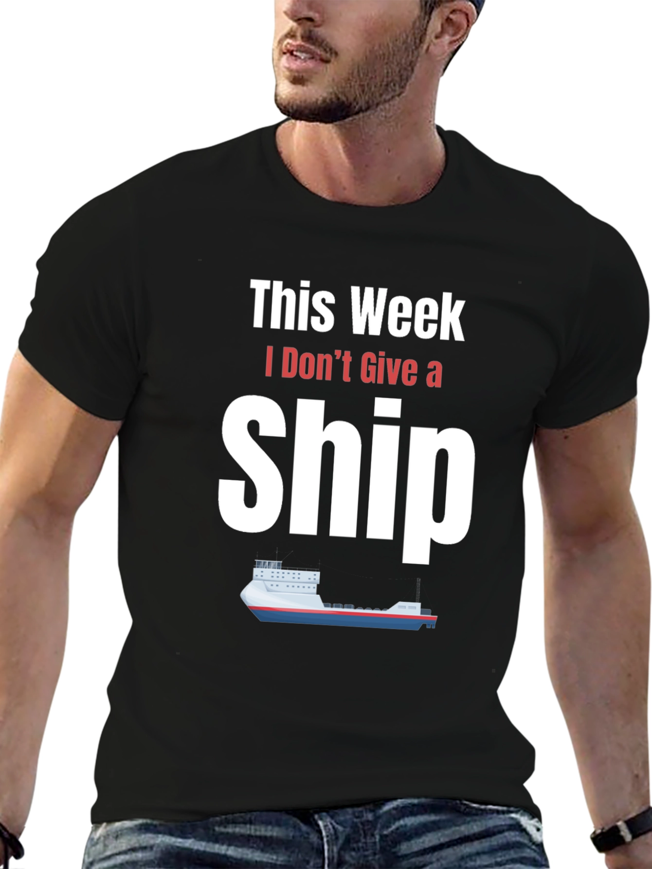 Black Funny 'I Don't Give a Ship' Graphic T-Shirt view 6