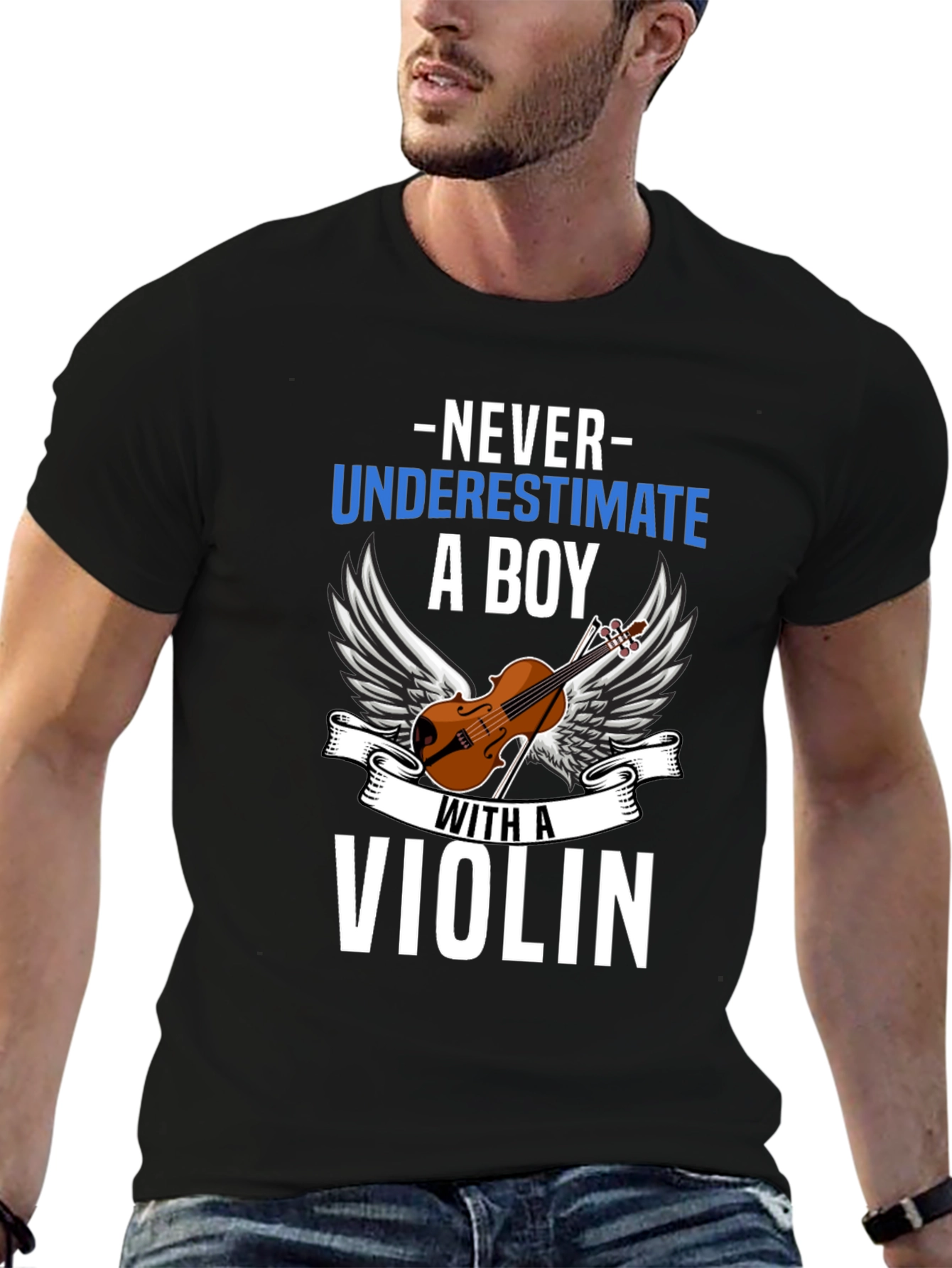 Black Never Underestimate a Boy With a Violin T-Shirt view 6