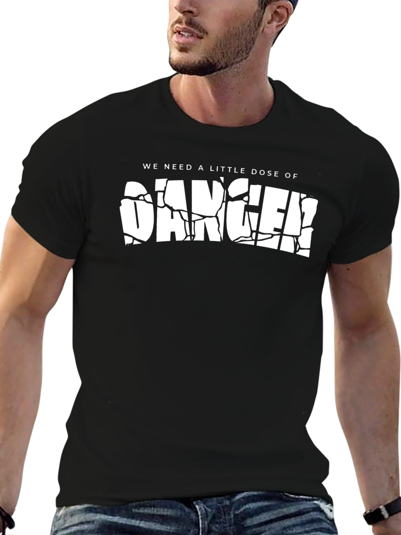Black Danger T-Shirt - Short Sleeve Crew Neck view 6