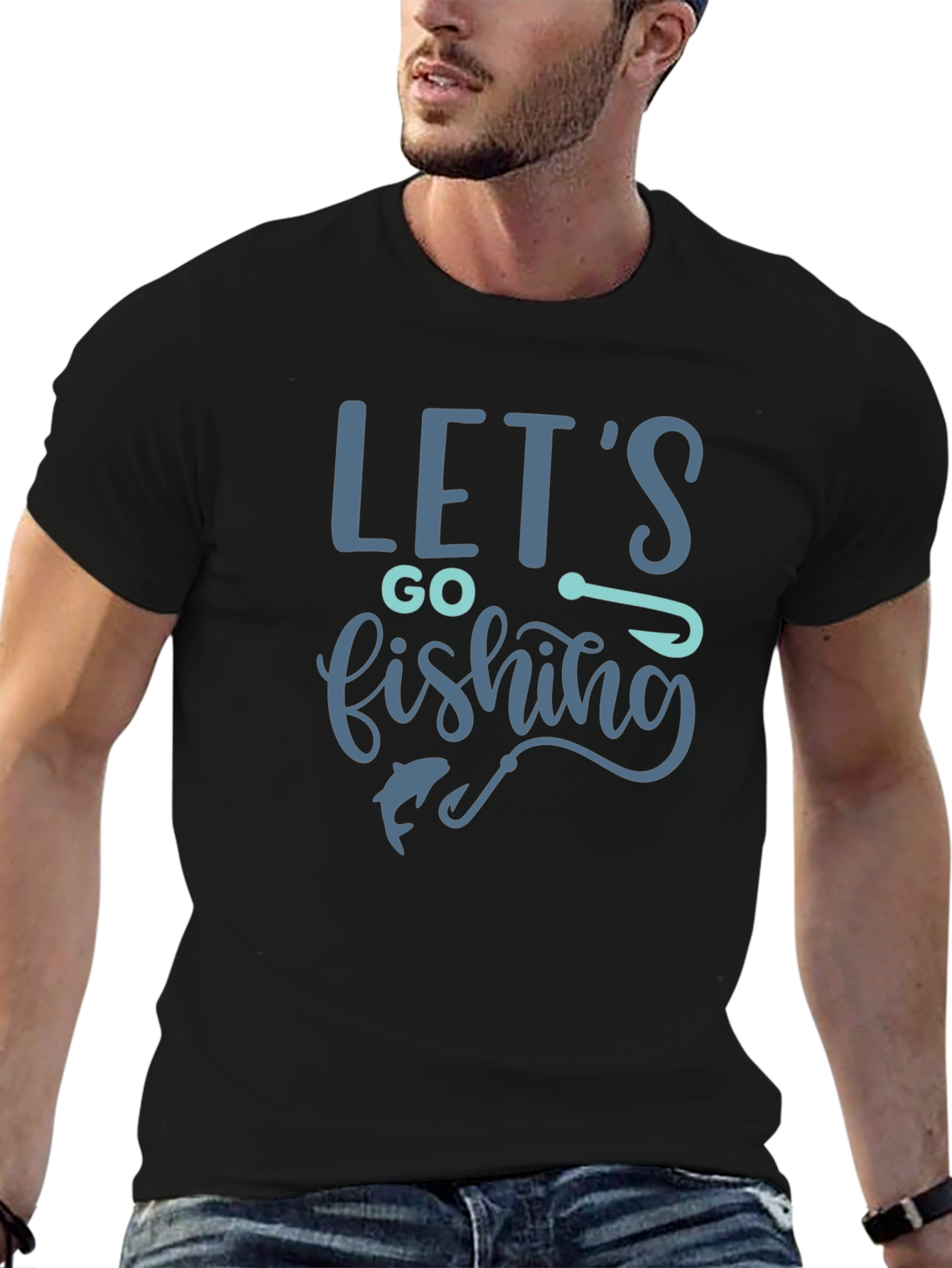 Black Let's Go Fishing Graphic T-Shirt view 6