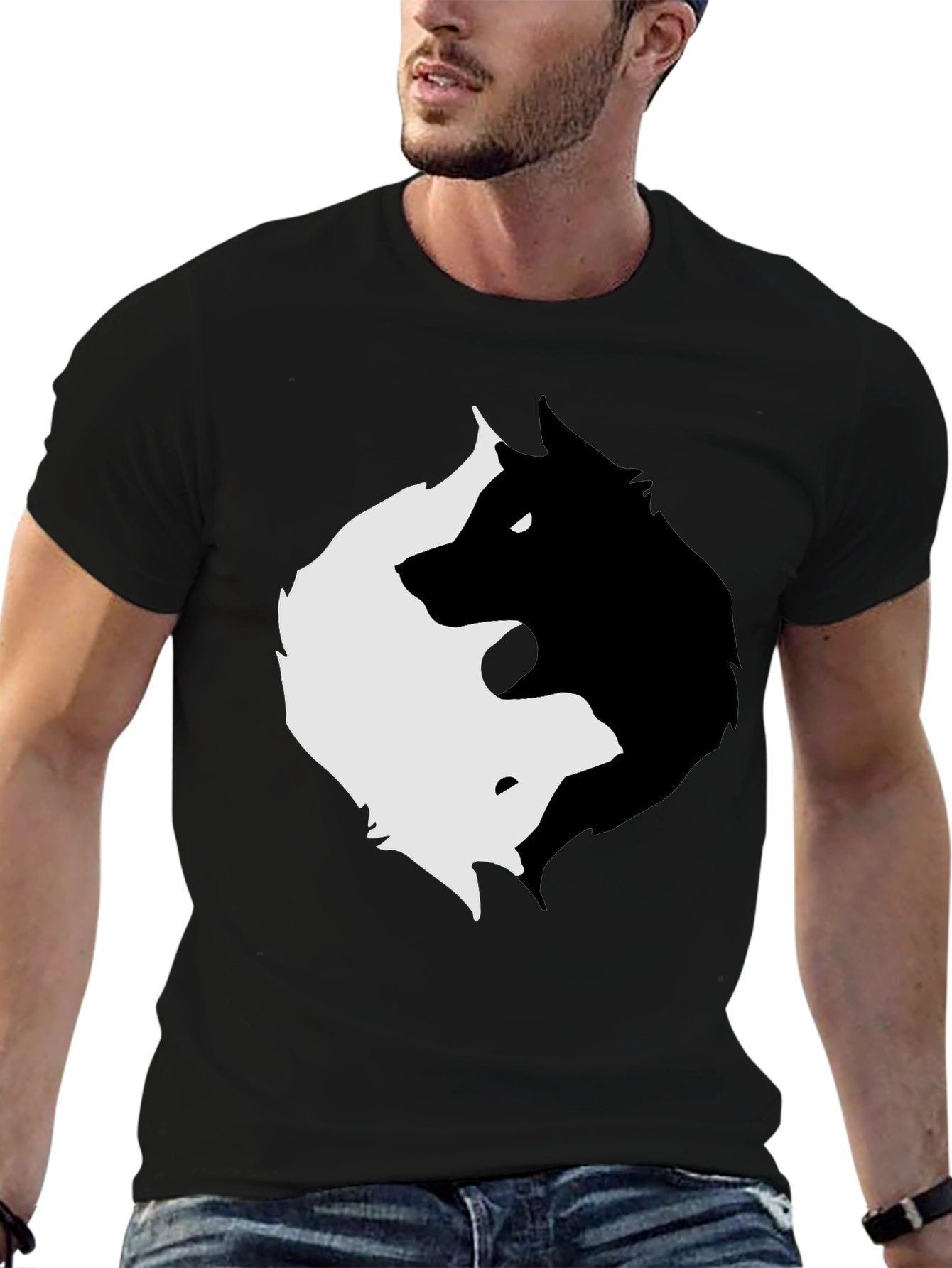 Black Yin Yang Wolves Graphic Tee - Black view 6