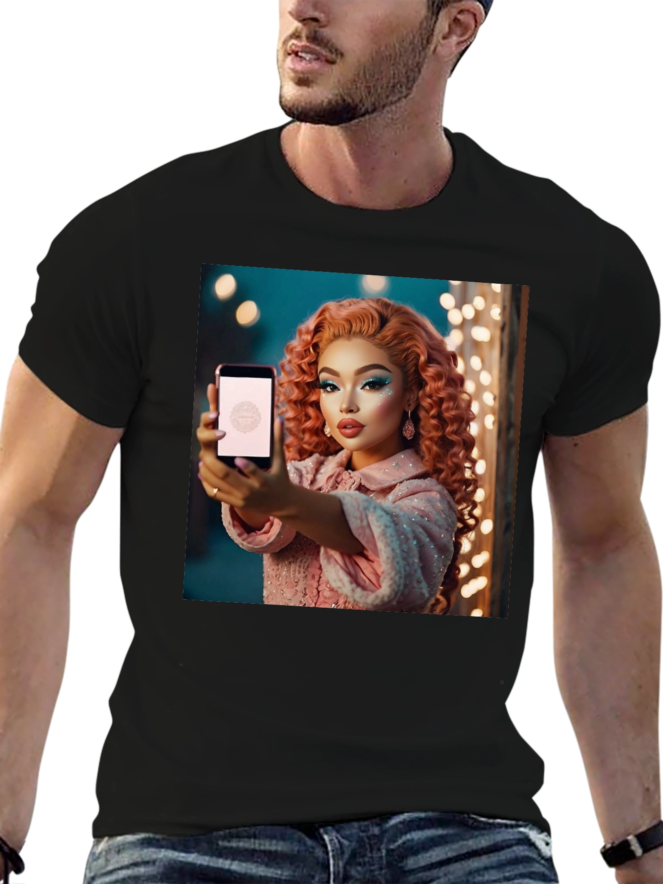 Black Stylish Black T-Shirt with Glamorous Woman Graphic view 6